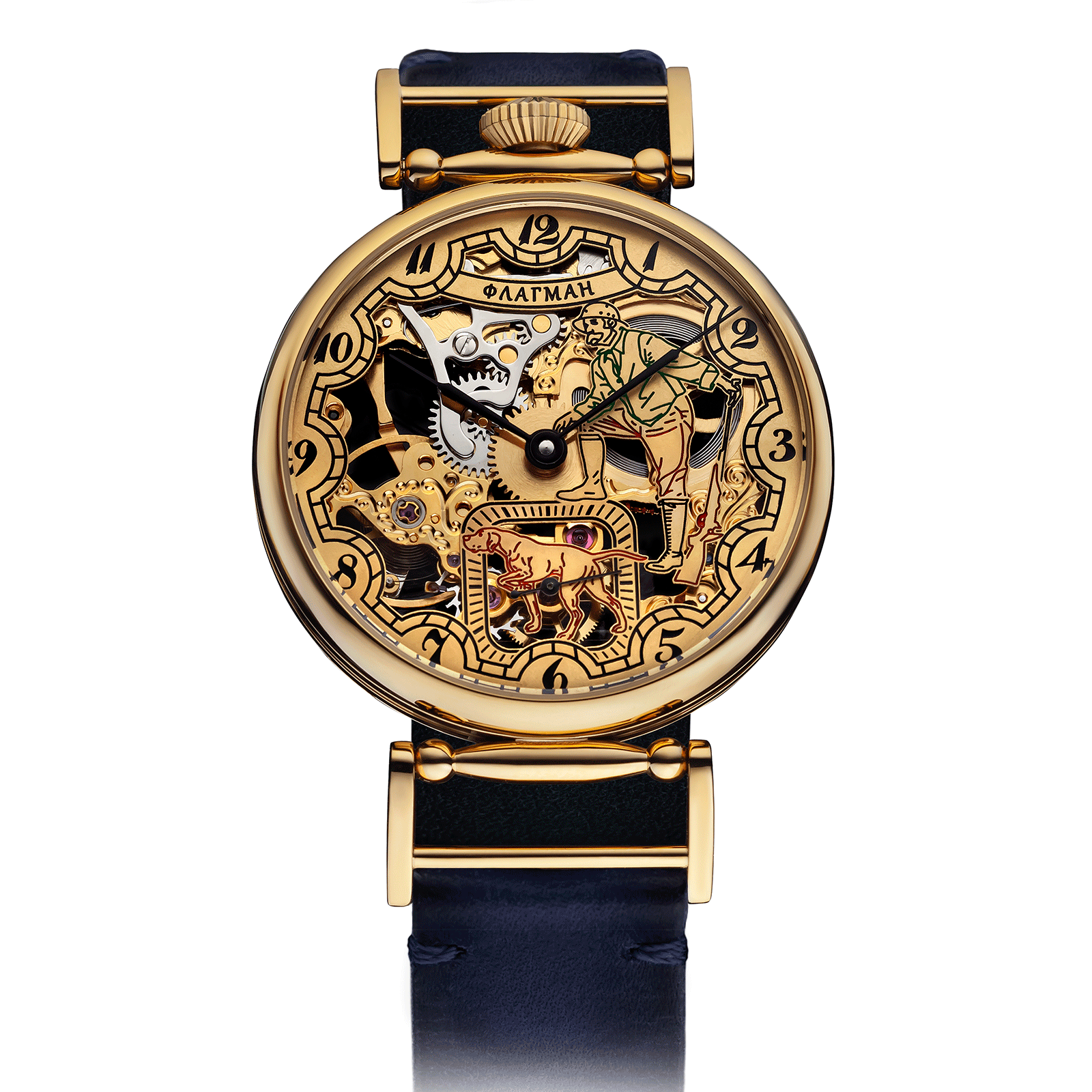 Blue Leather Strap on Mens Skeleton Watch #color_blue