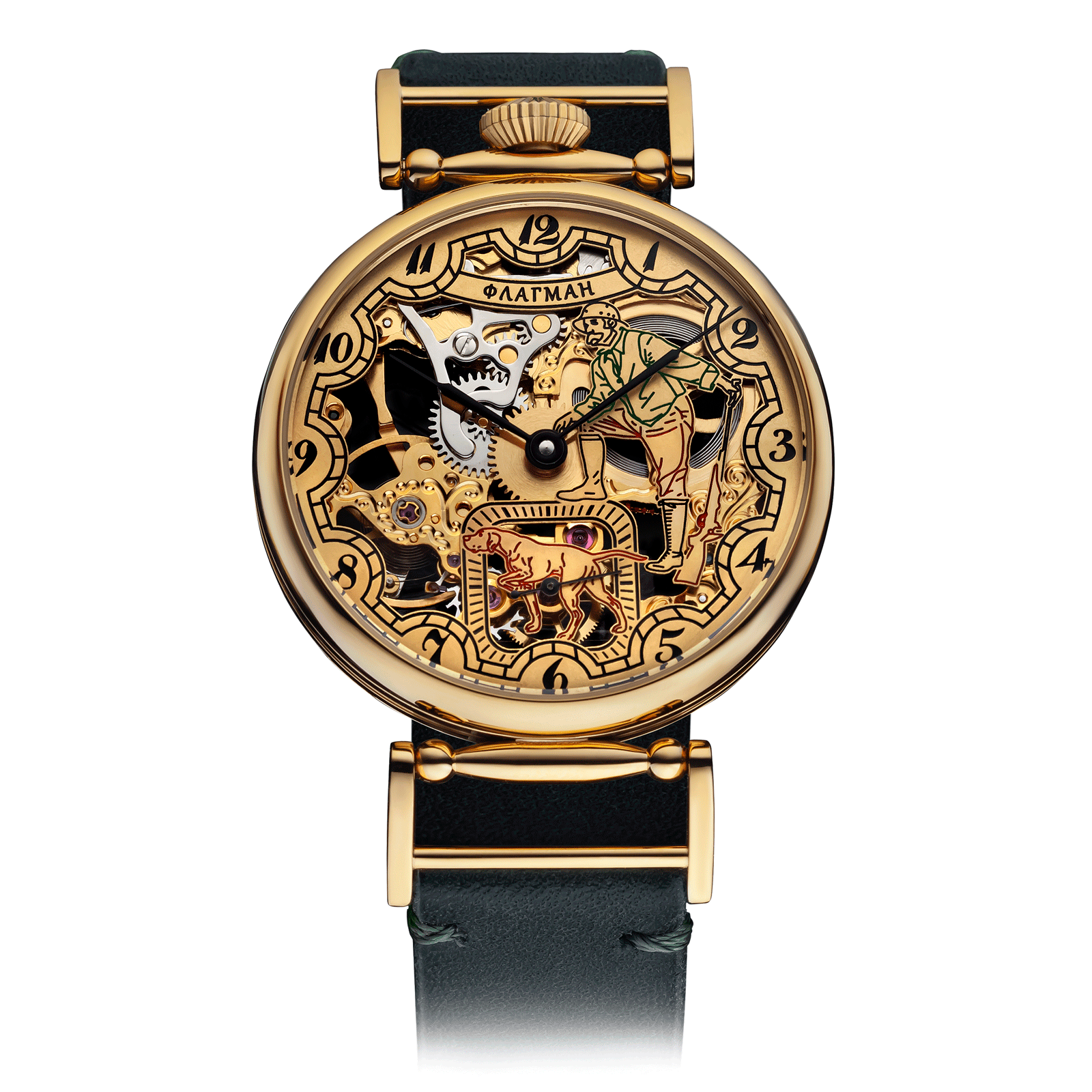 Hunter Grace watch with Green Leather Strap – Skeleton Watch #color_green