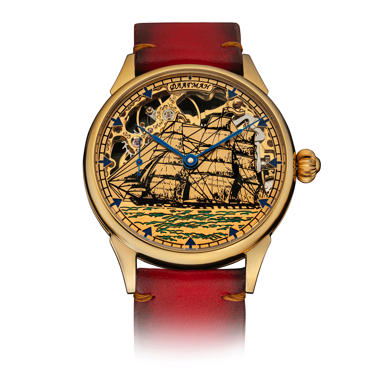 Red Strap Skeleton Watch – Handmade watch #color_red