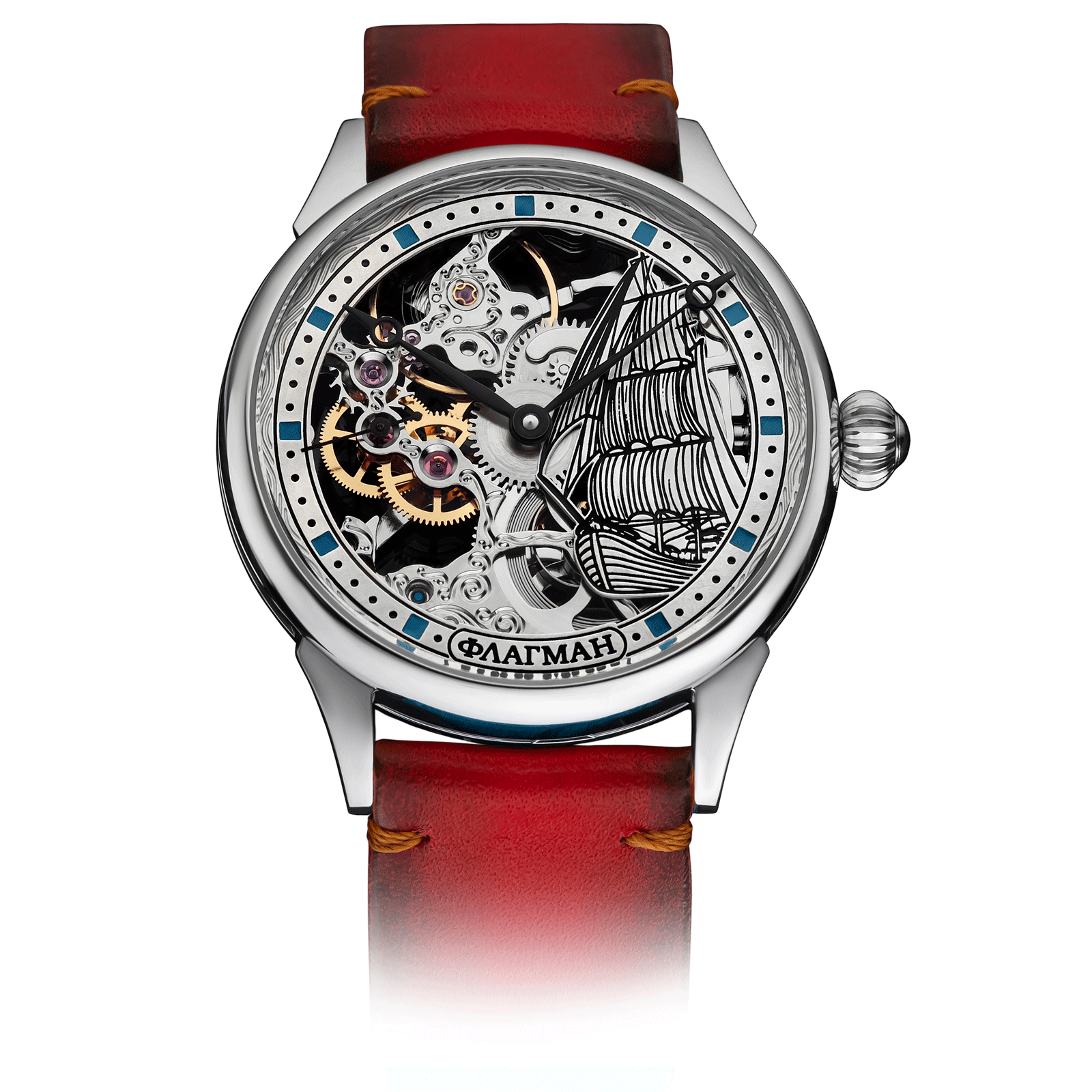 Red Strap Skeleton Watch – Handmade watch #color_red