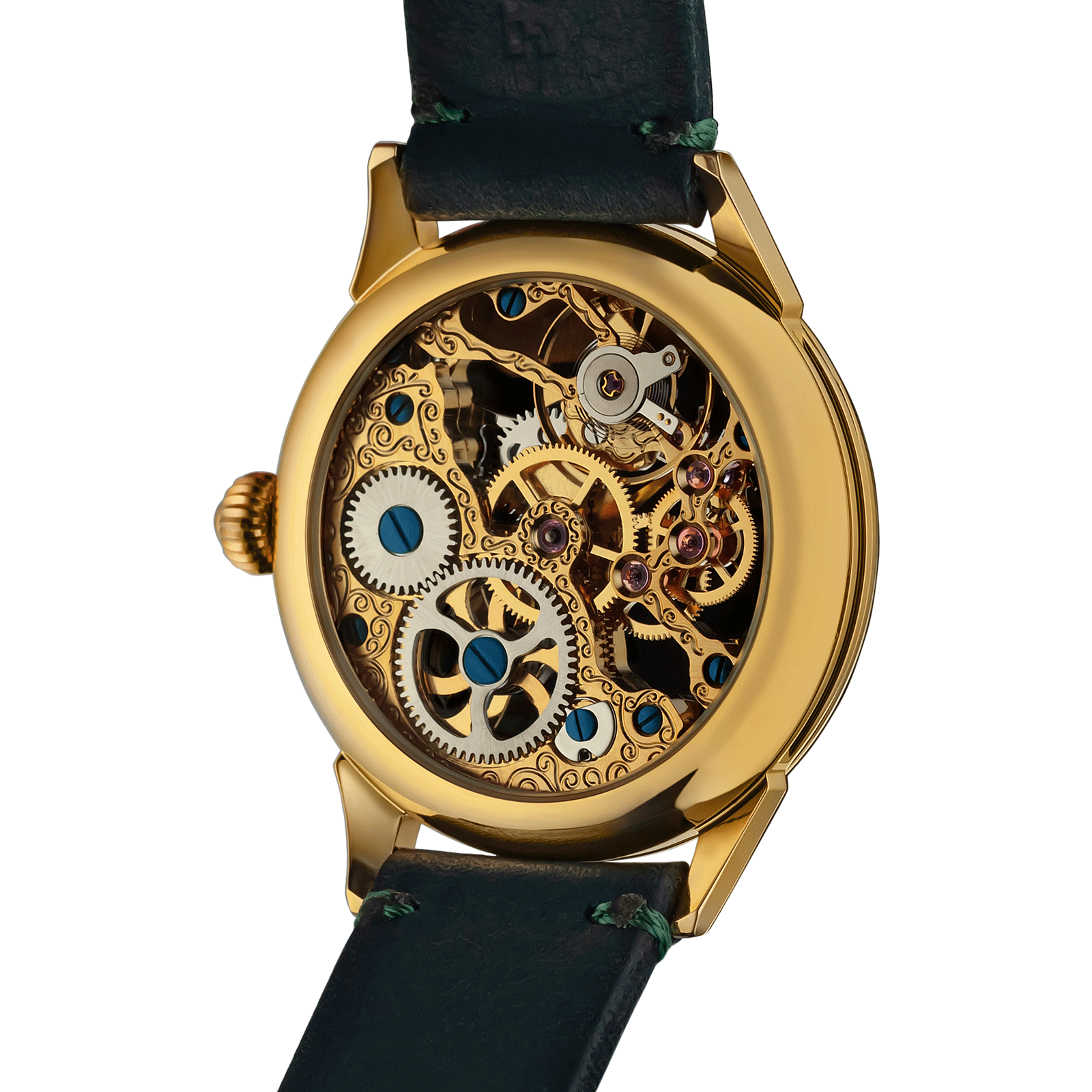 Back view of Mechanical watch – exposed movement
