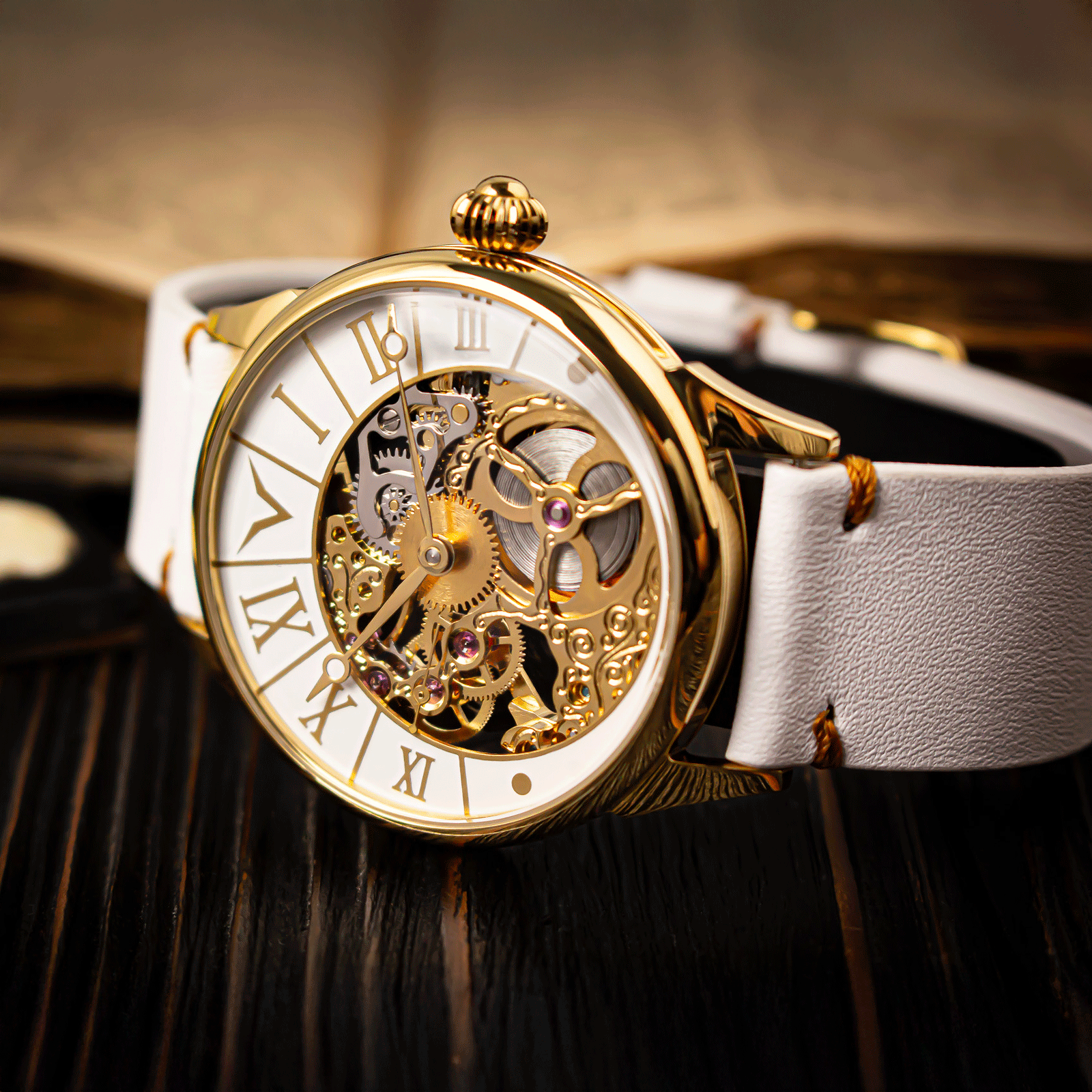 Lifestyle photo of Masterpiece watch in handmade watch – Mens Skeleton watch