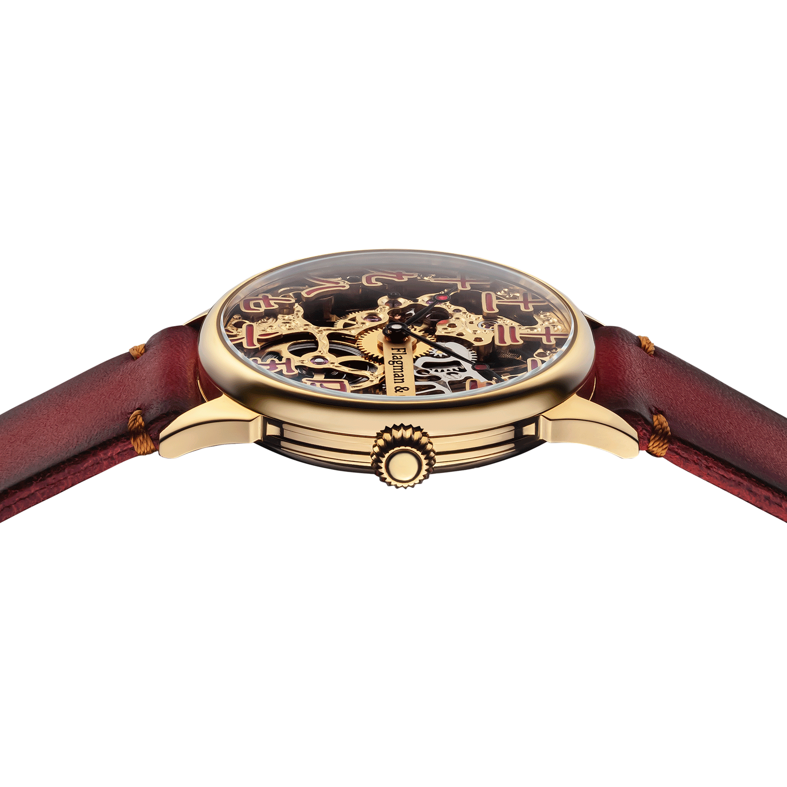 Close-up of Masterpiece watch with side crown - Skeleton watch