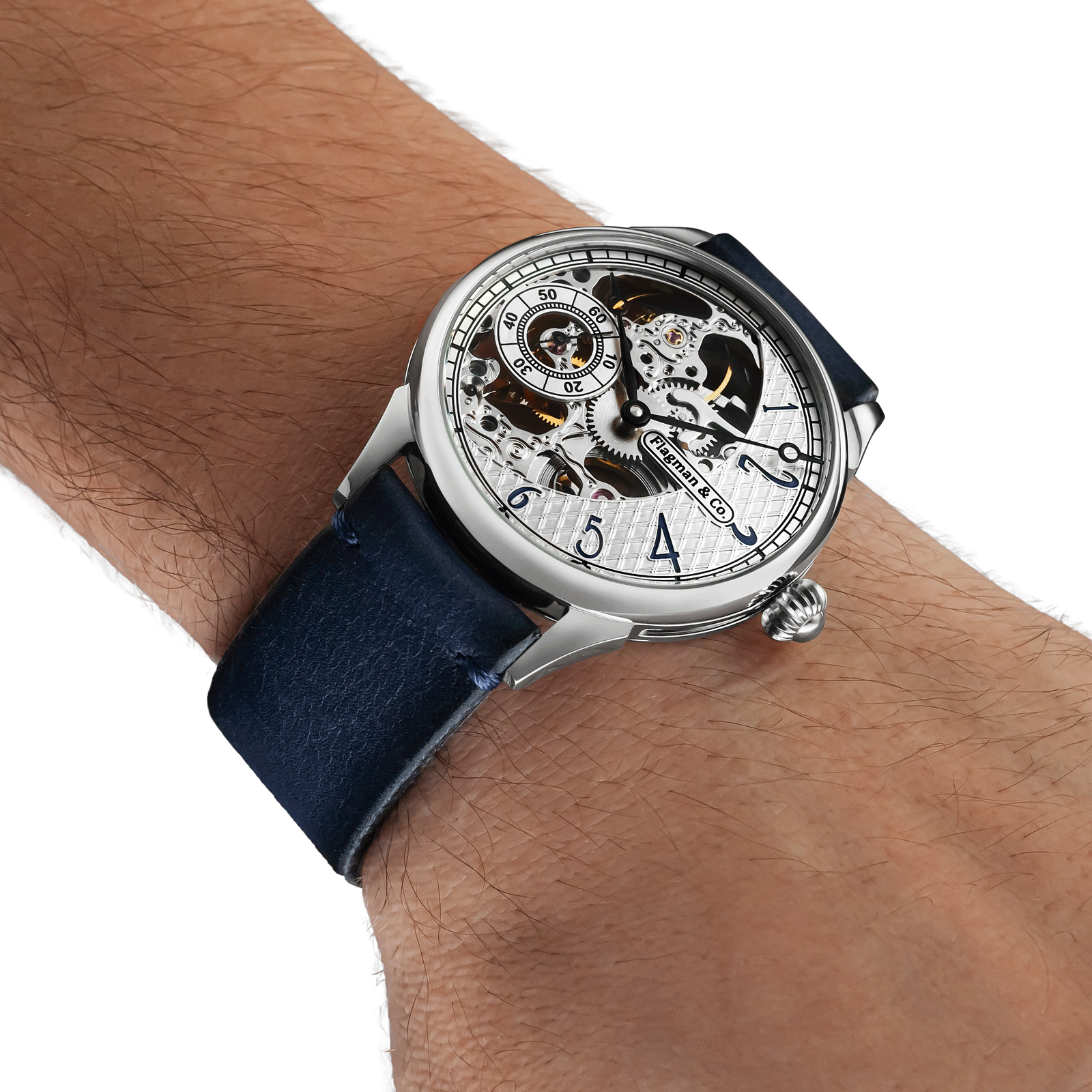 Steampunk watch worn on wrist - Blue Strap