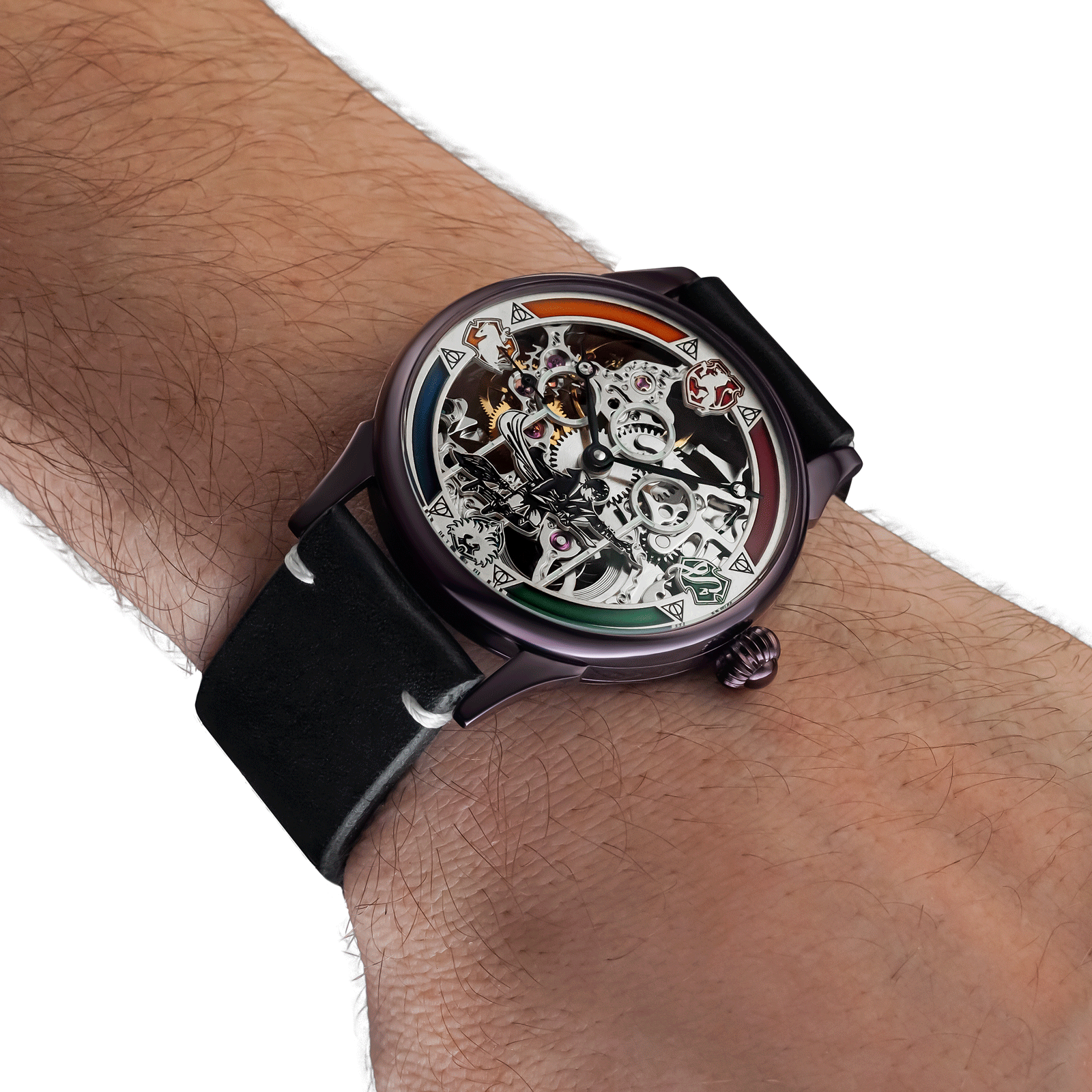 Skeleton handmade watch worn on wrist