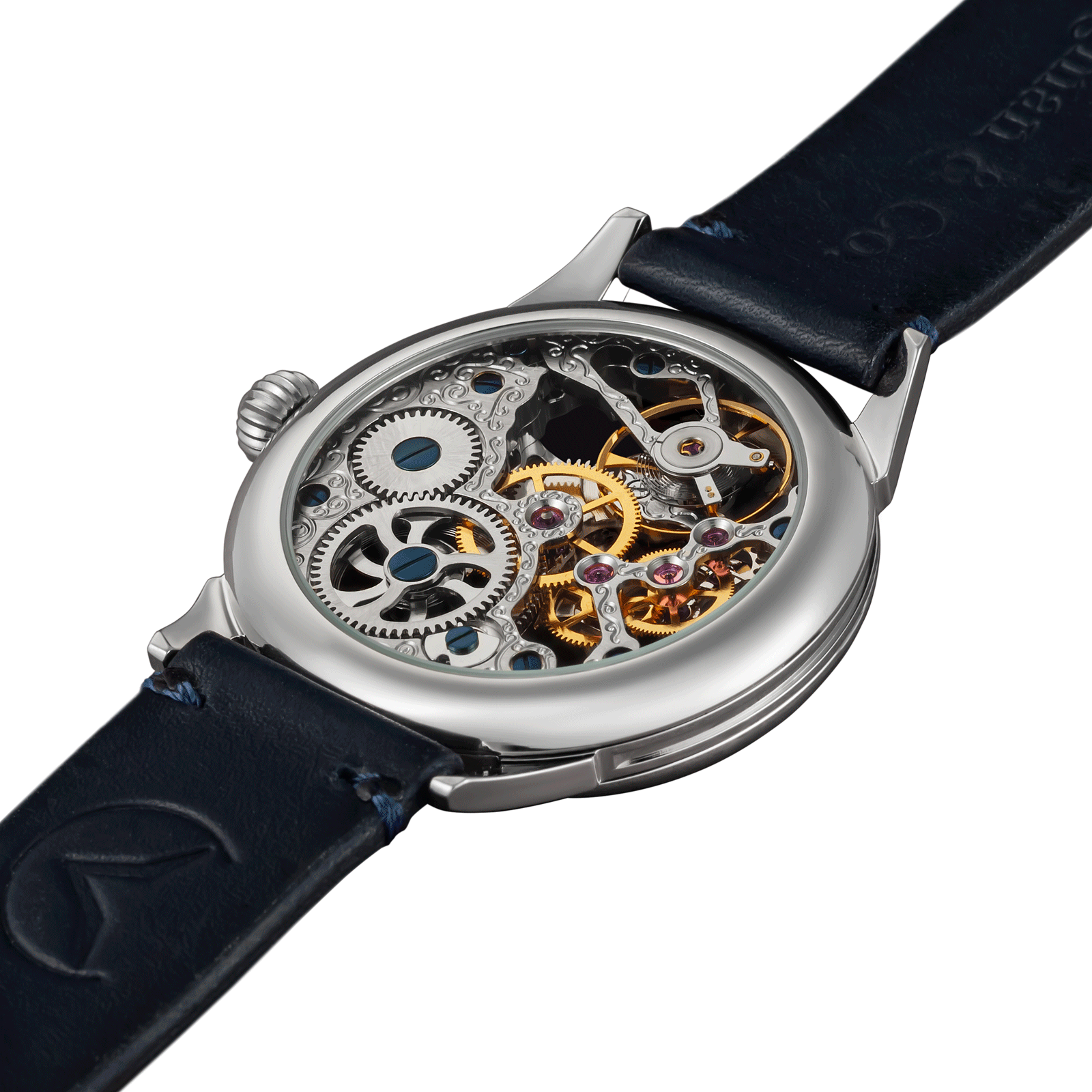 Back view of Skeleton watch – exposed movement and caseback design