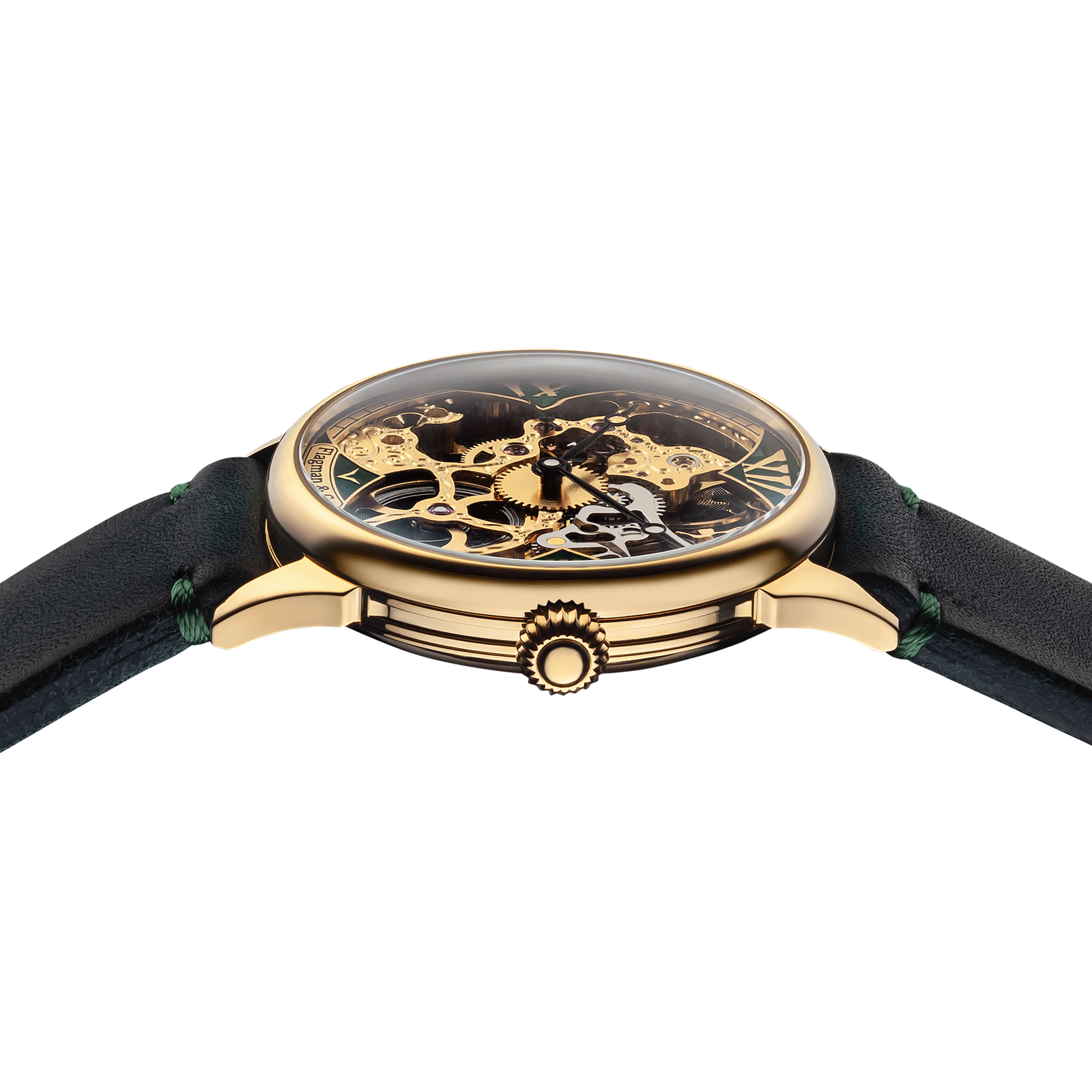 Close-up of Art Deco watch with side crown and detailed case finish - Shards