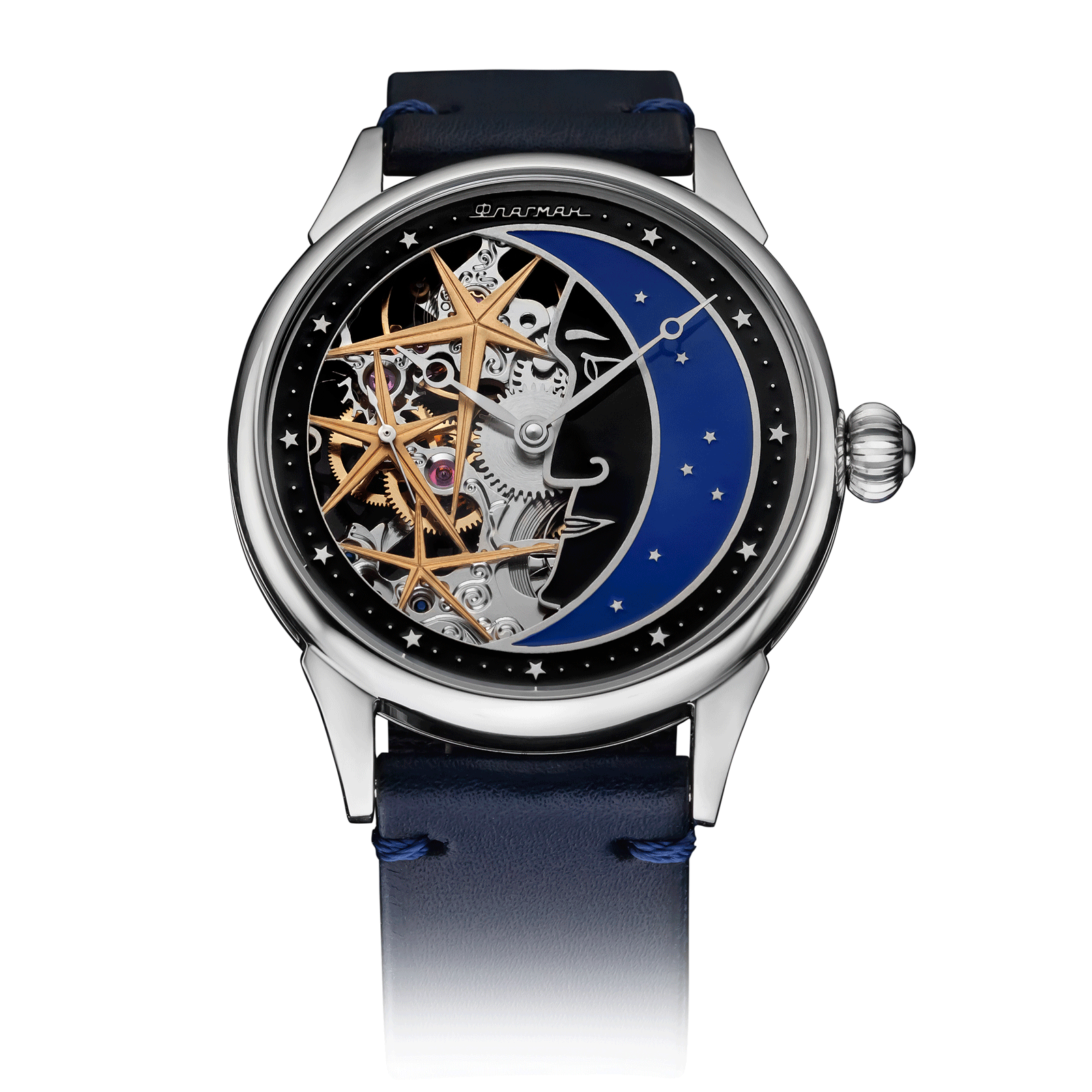 Blue Leather Strap on Space Skeleton Watch #color_blue