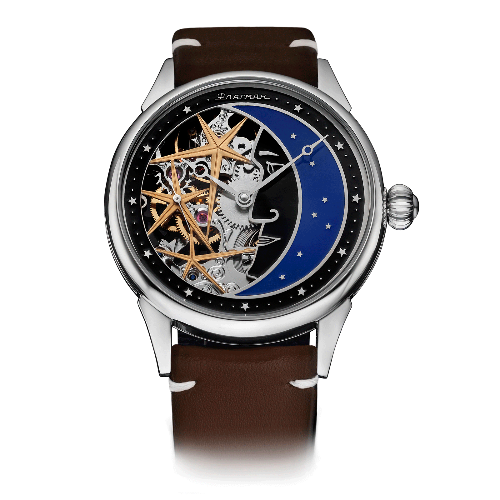 Brown Strap – Moon Skeleton Watch #color_brown