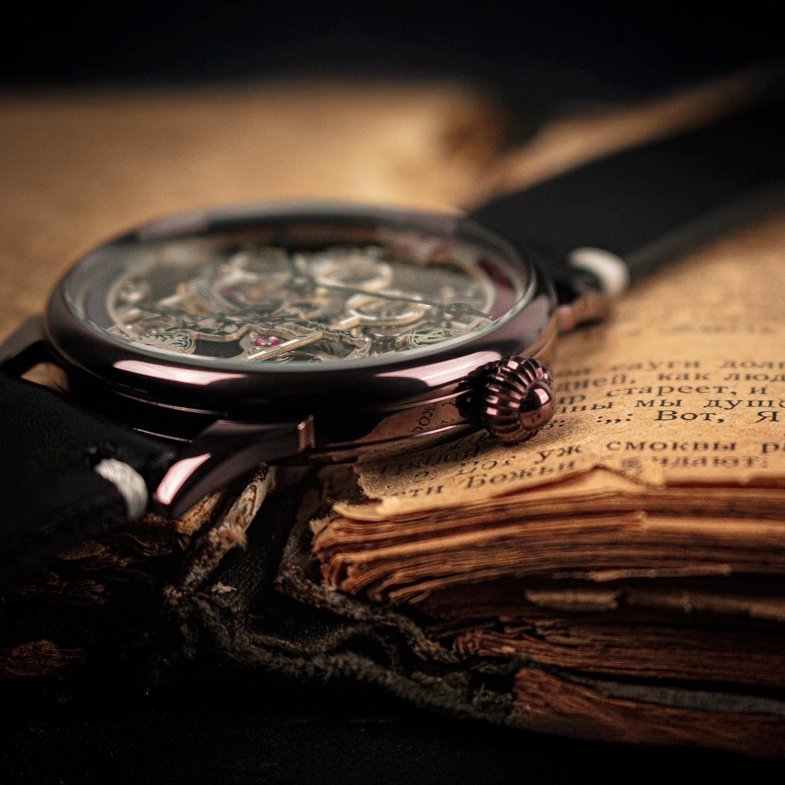 Front view of handmade watch – Mens Skeleton watch