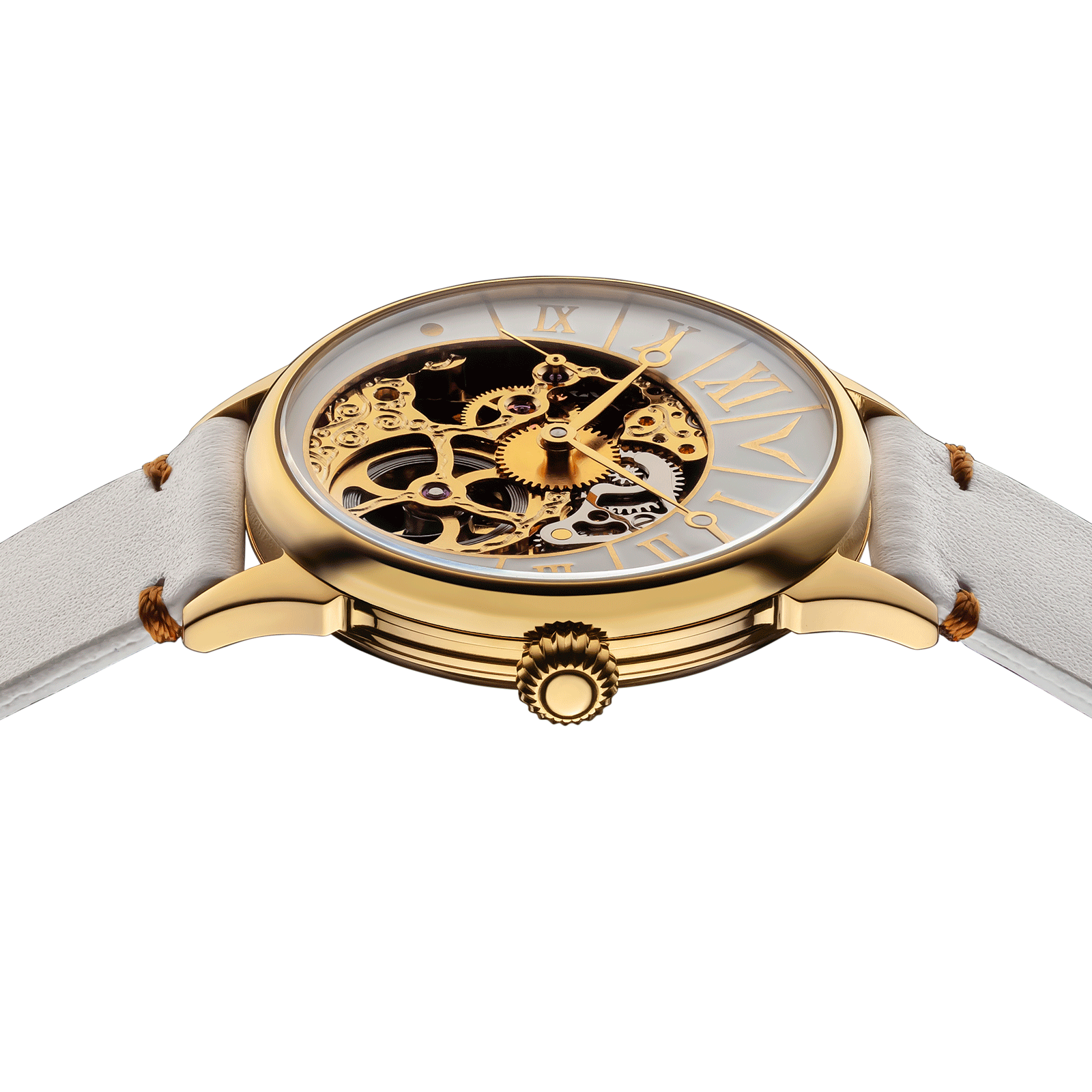 Close-up of Masterpiece watch with side crown