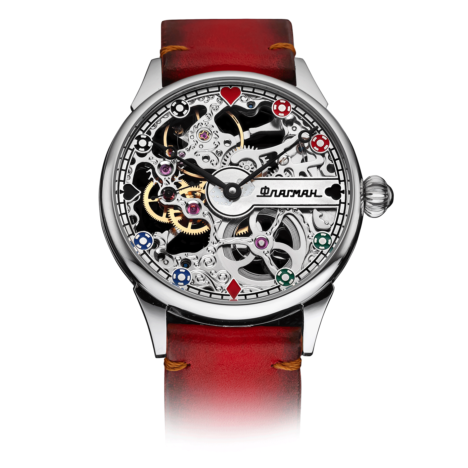 Red Strap Skeleton Watch – Chips #color_red