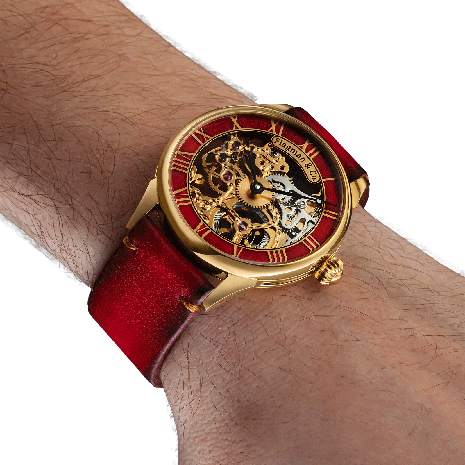Skeleton watch worn on wrist