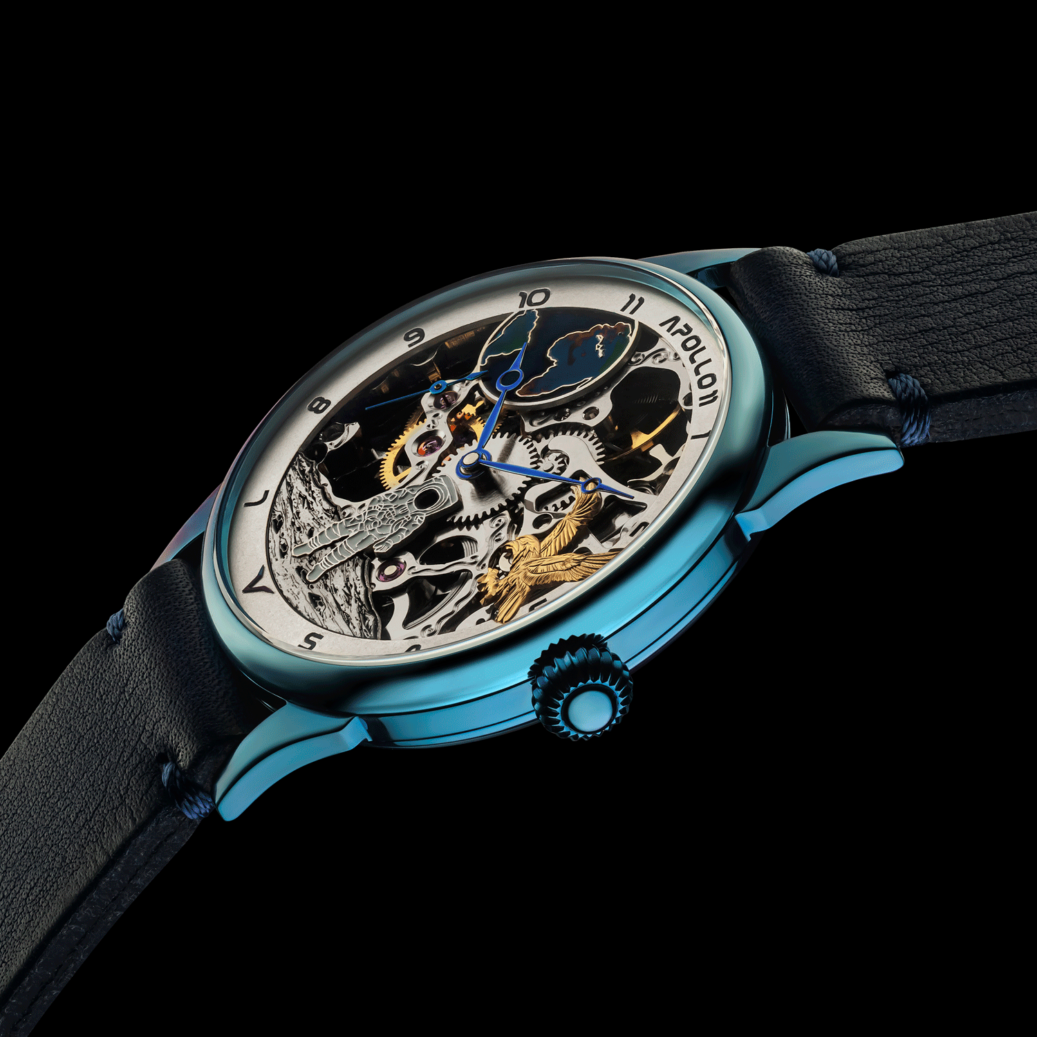 Front view detail of Masterpiece Mens skeleton watch