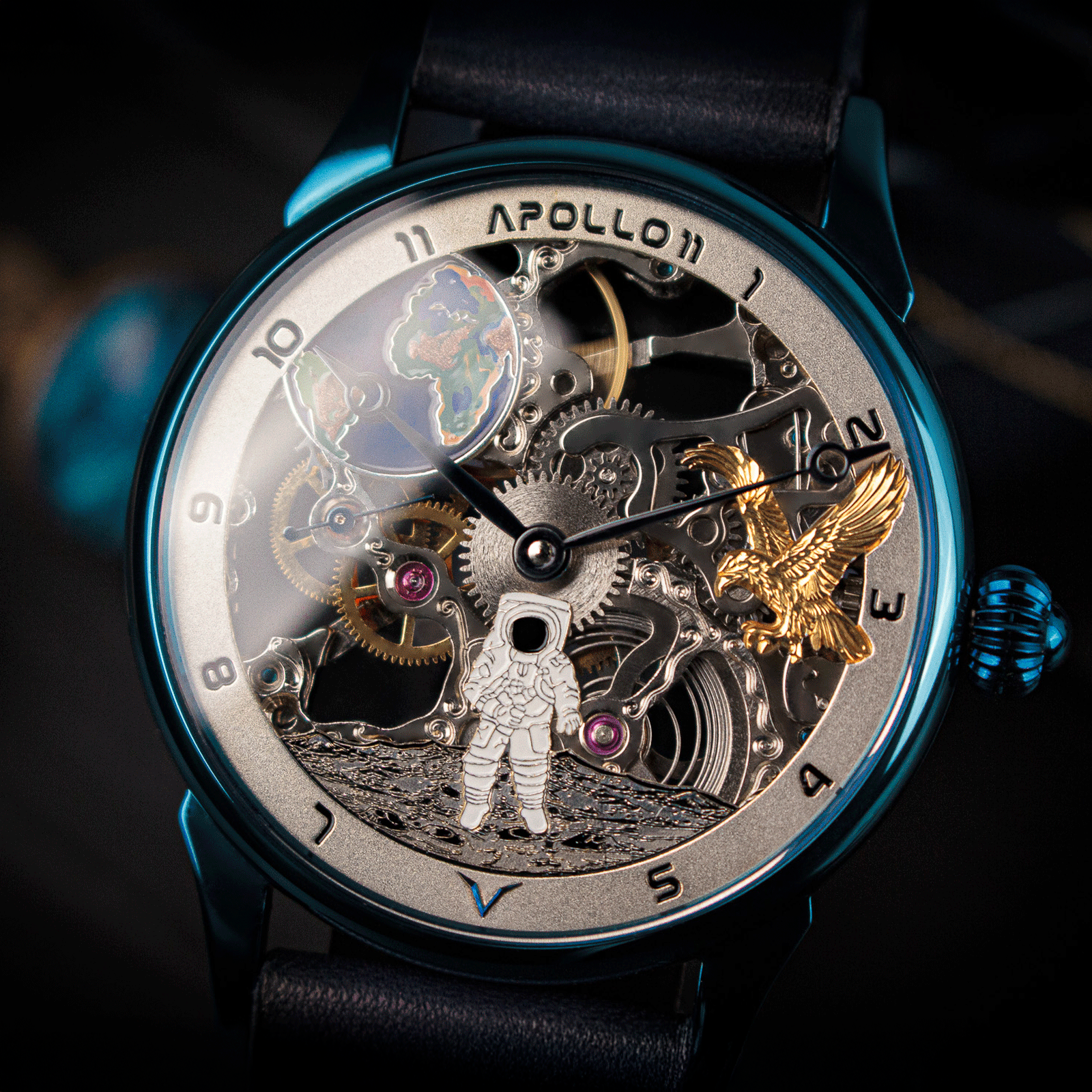 Lifestyle photo of Moon watch in handmade watch – Mens skeleton watch