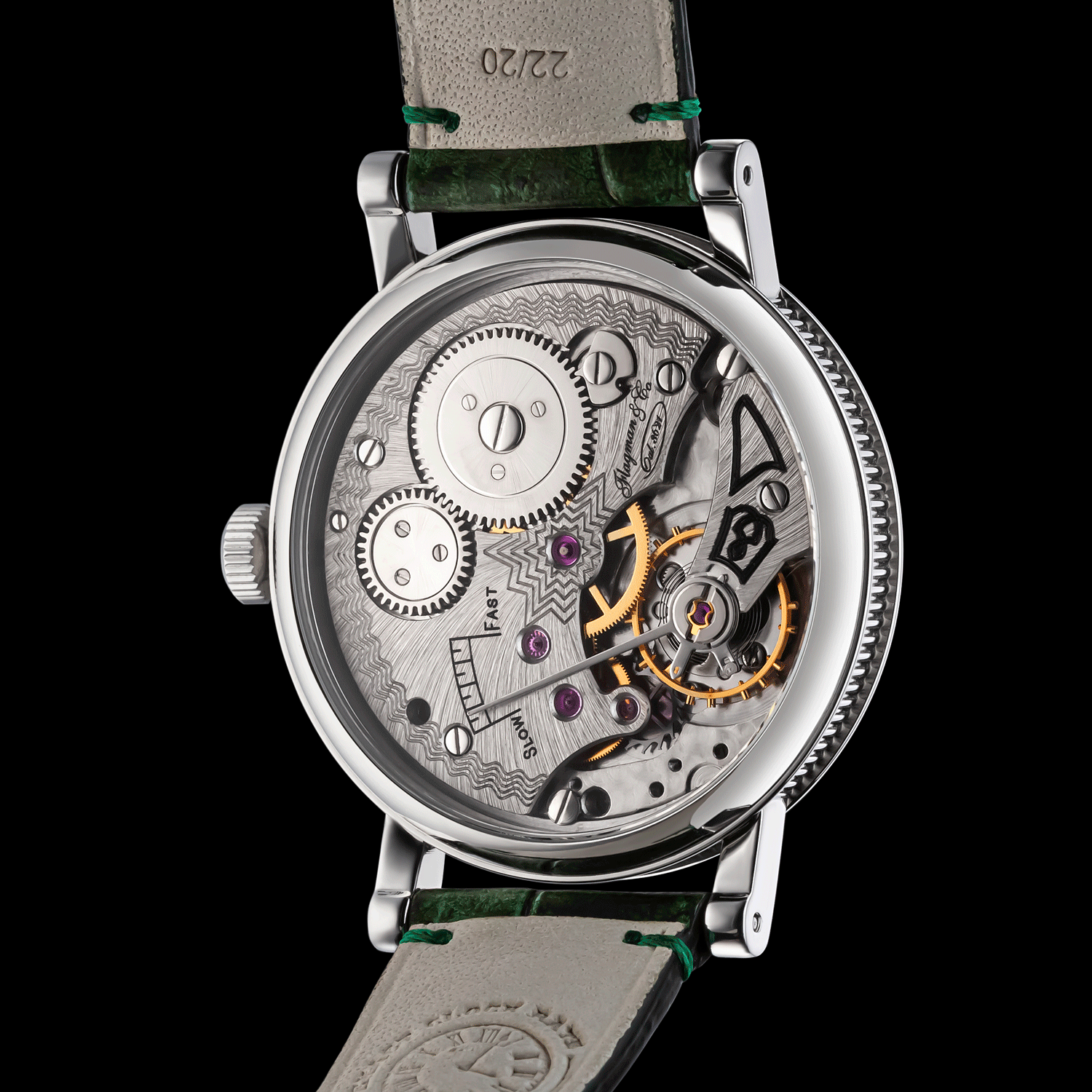 Artisan Watch with visible mechanical components on a black background