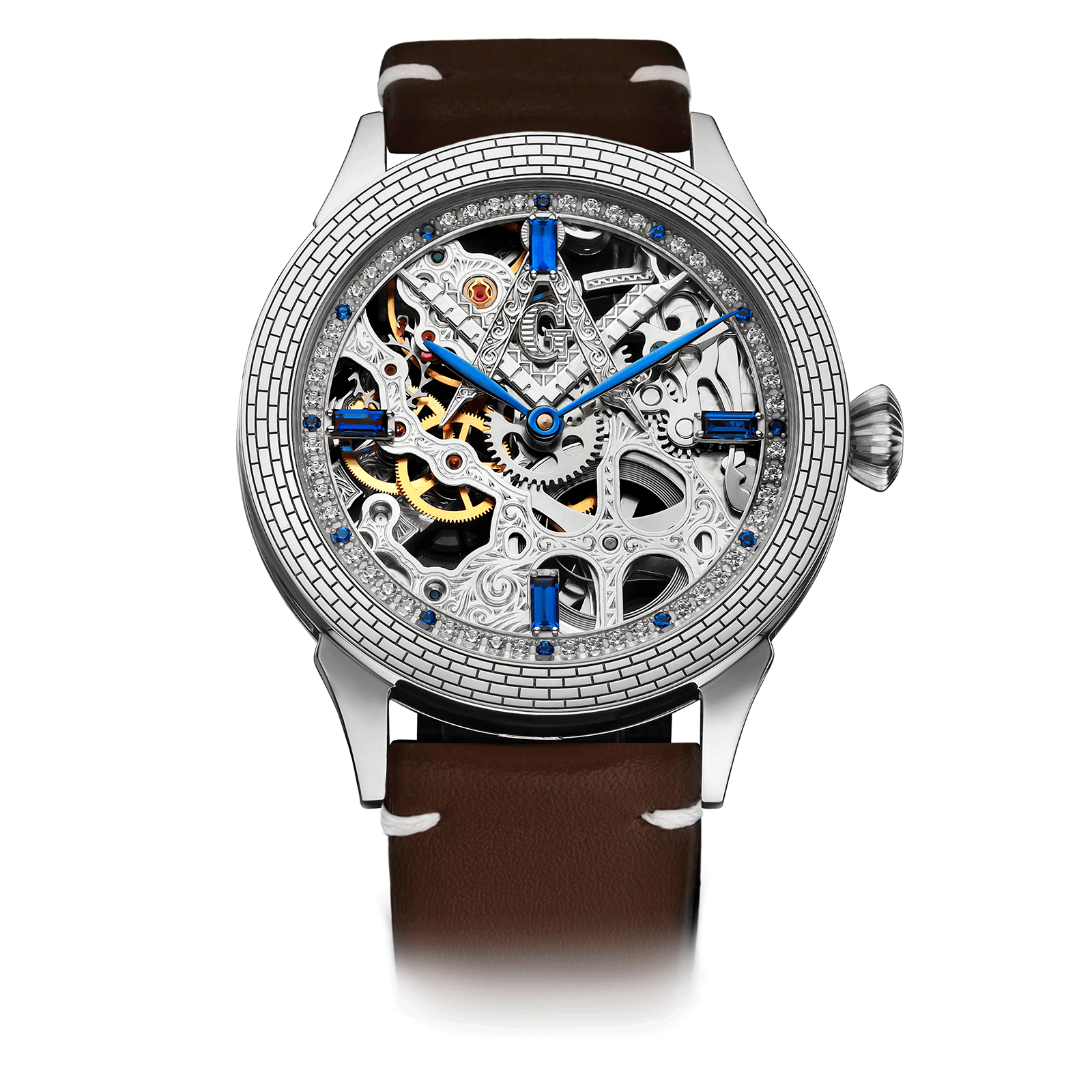 Brown Leather Strap on Mechanical Watch Mystery Blue #color_brown