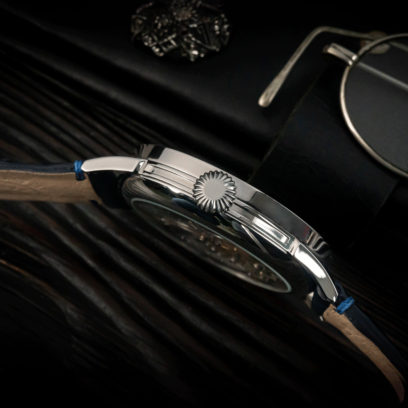 Front view of masonic watch Mystery Blue – mechanical watch