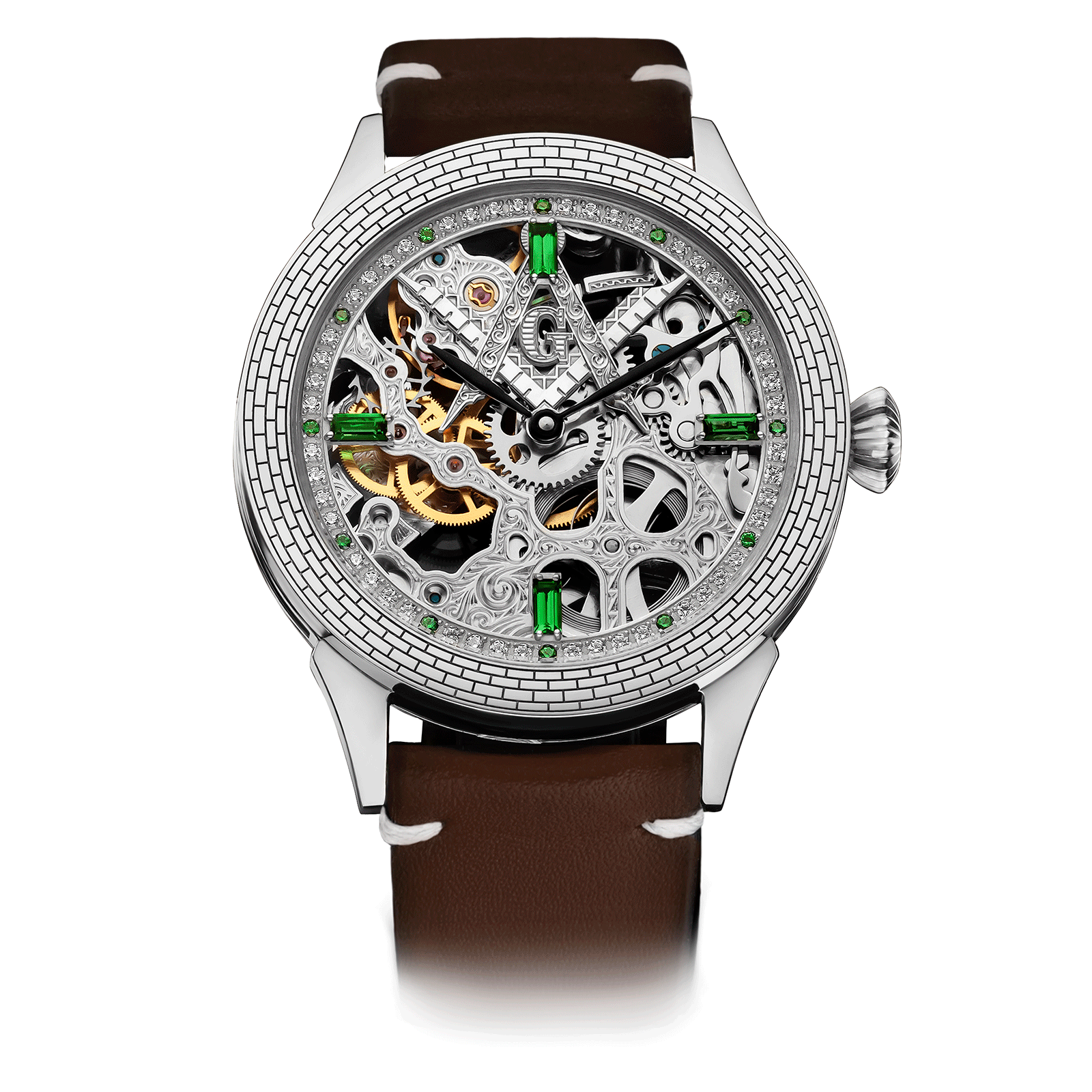 Brown Leather Strap on Mechanical Watch Mystery Emerald #color_brown