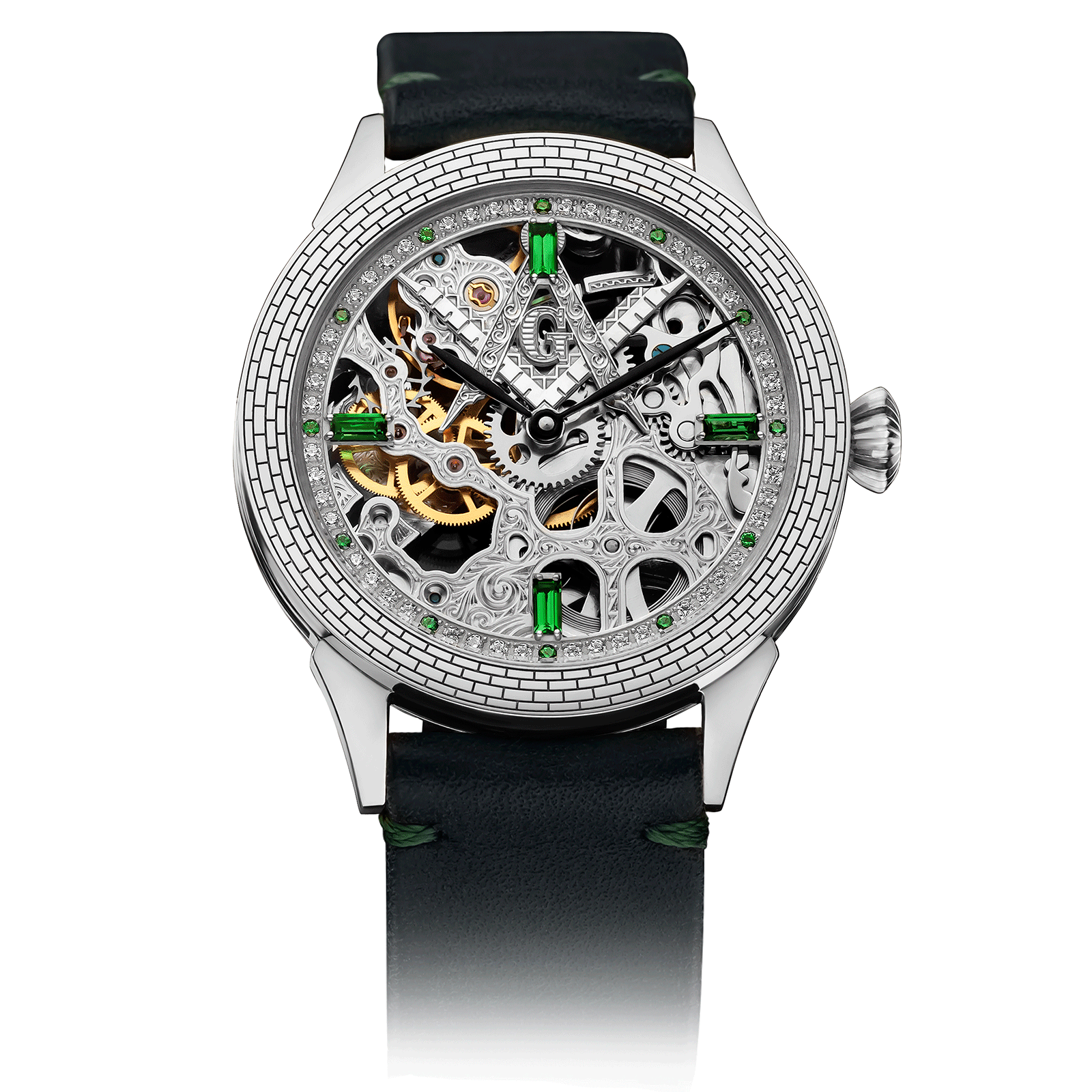 Green Leather Strap on Mechanical Watch Mystery Emerald #color_green