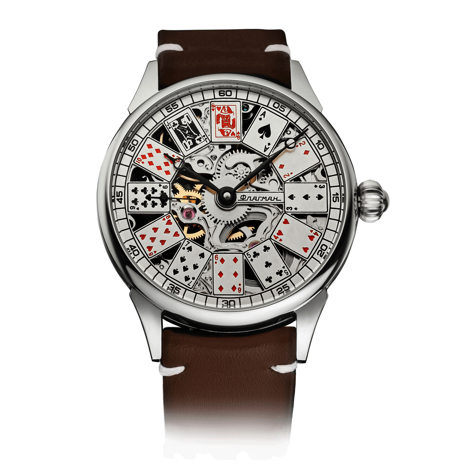 Brown Strap Designer Watch – Poker Skeleton Model #color_brown