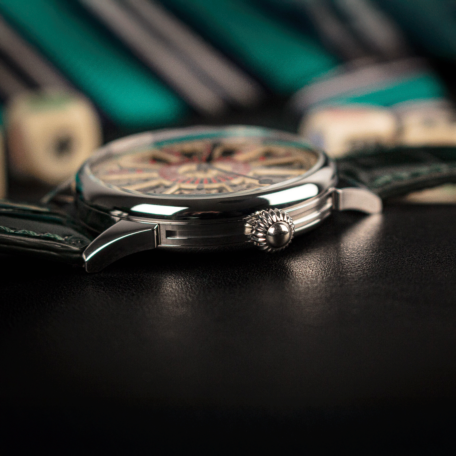 Front view of gambling-themed Poker watch – men’s handmade watch