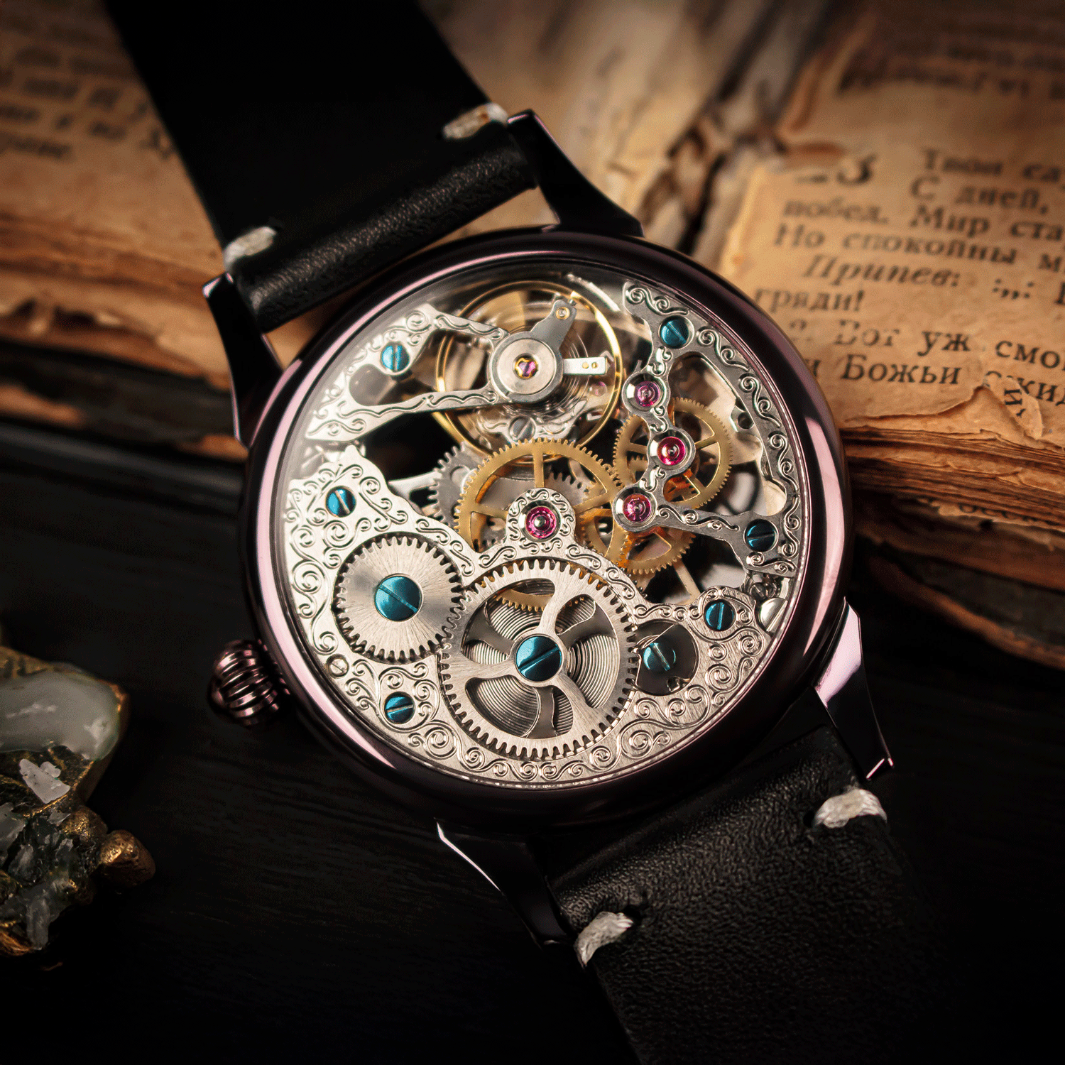 Rear view of Masterpiece showing skeleton caseback.