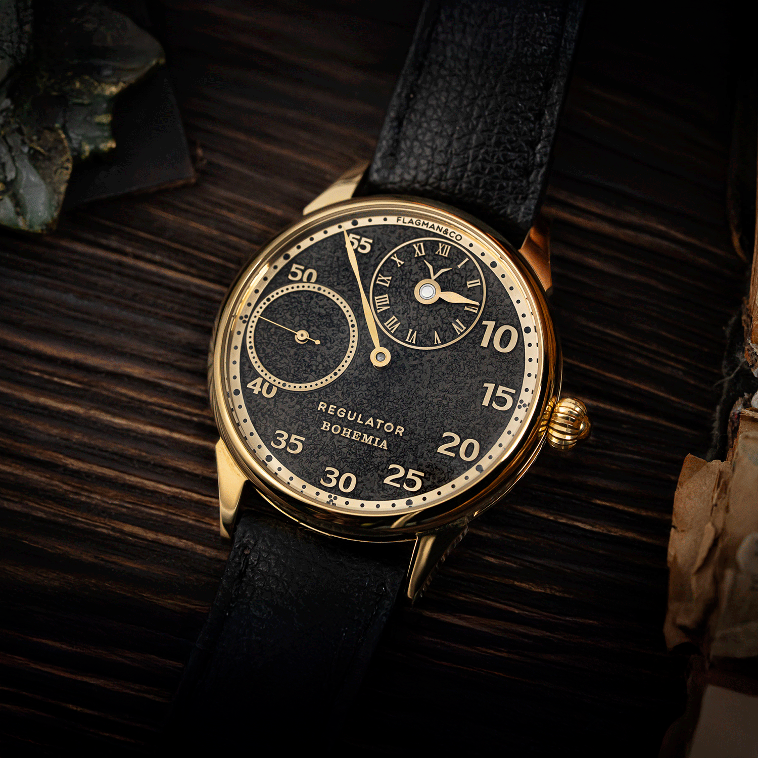 Lifestyle photo of Mechanical watch Regulator Bohemia with detailed dial and case finish