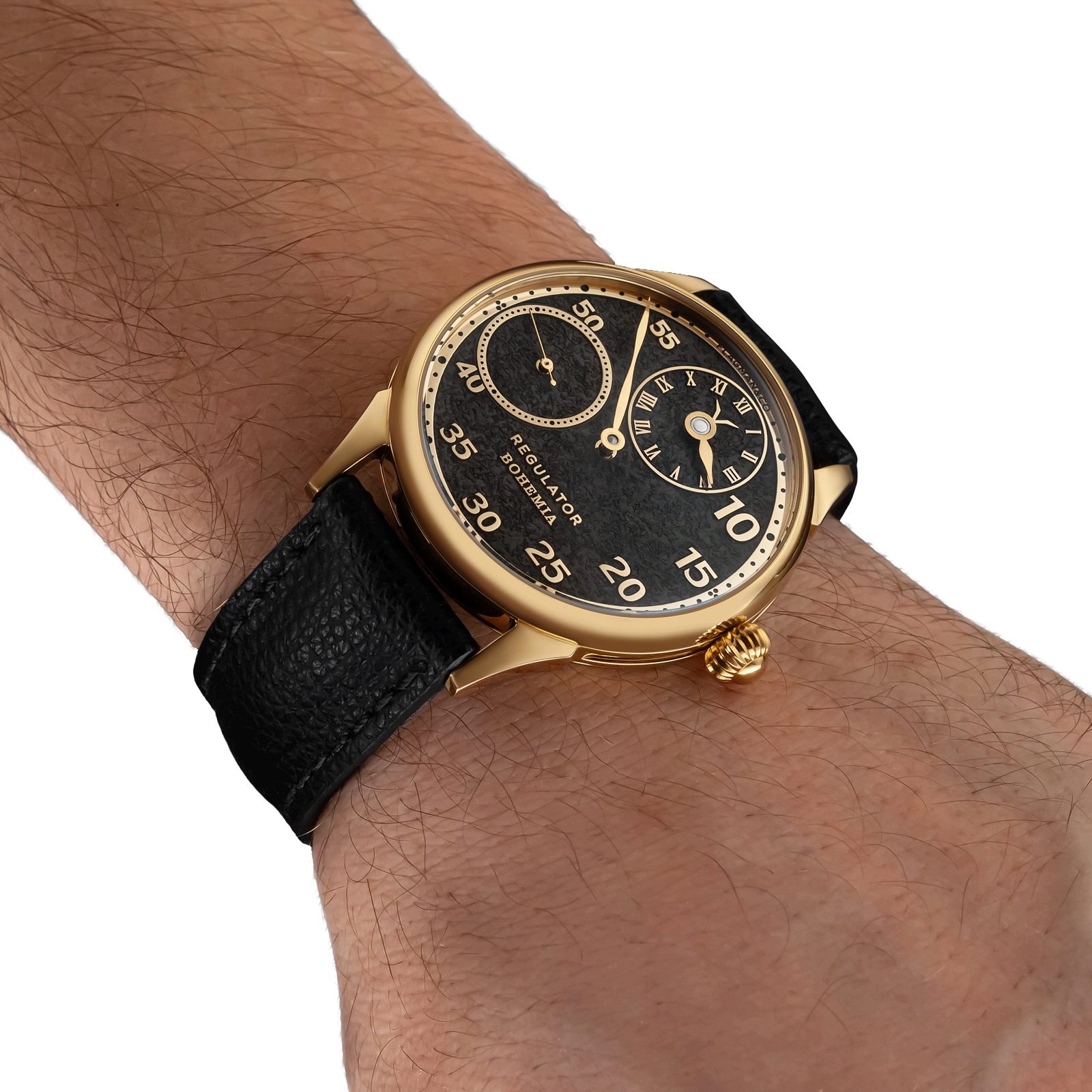 Regulator Bohemia mechanical watch demonstrated on wrist
