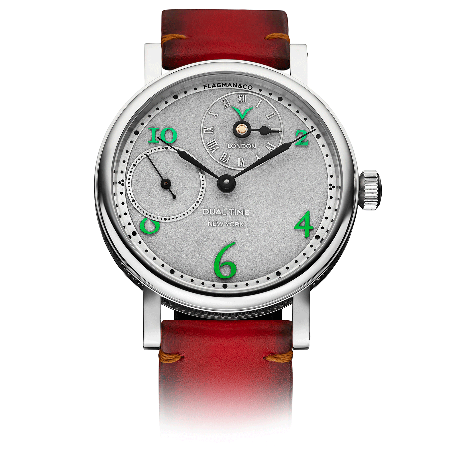 Regulator Green handmade watch with red strap #color_red