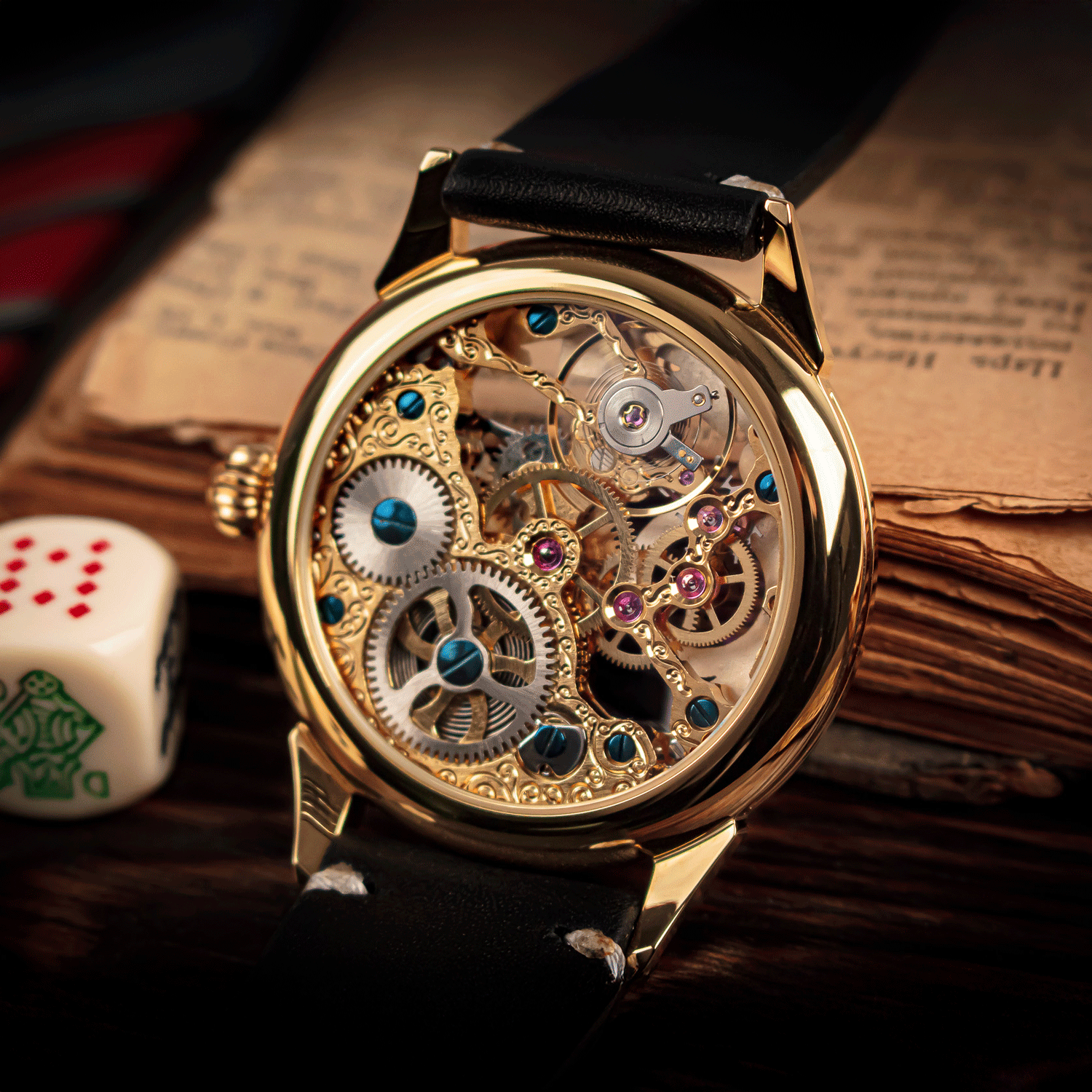 Rear view of Roulette 2.0 showing skeleton caseback and manual winding movement
