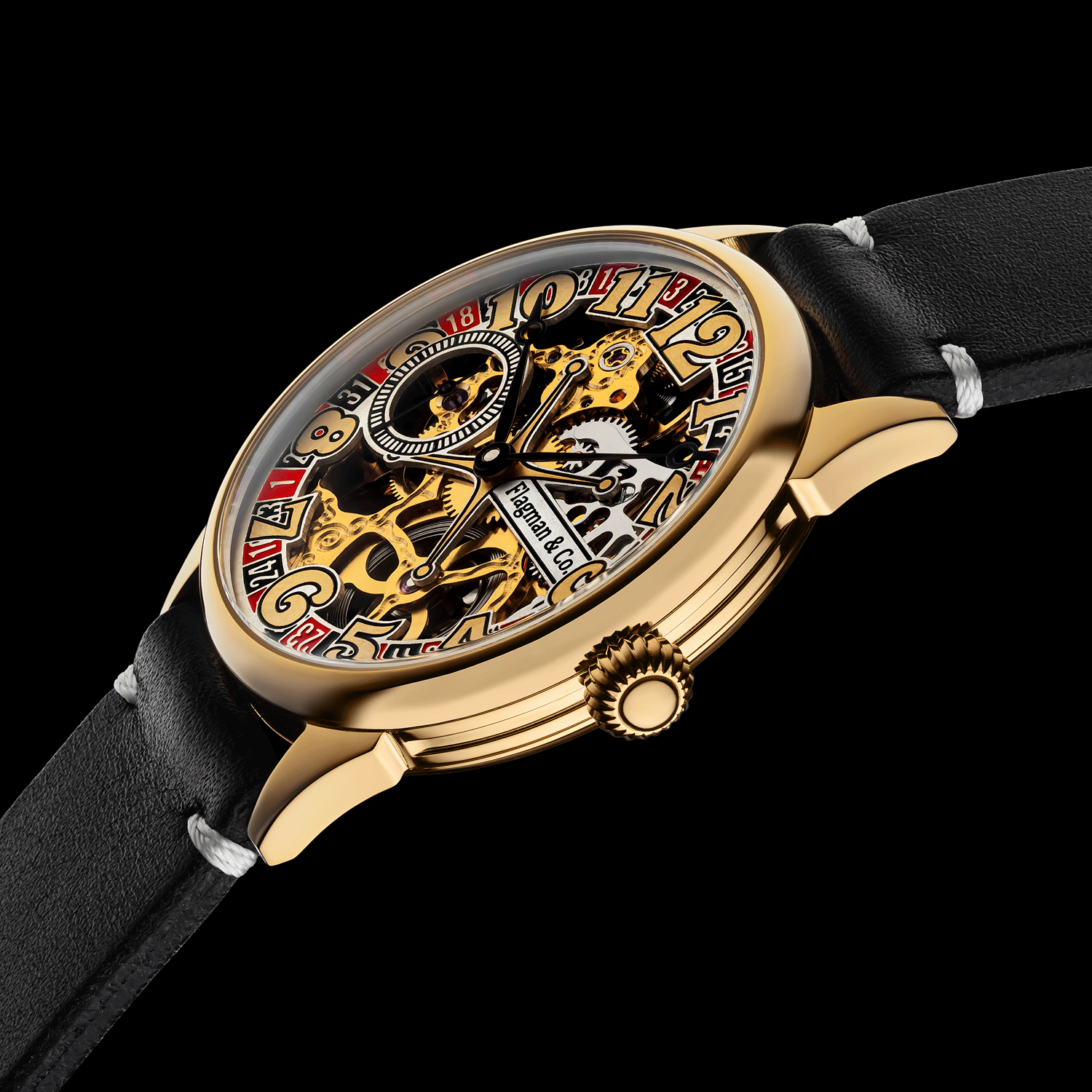 Front view detail of Roulette 2.0 watch poker skeleton watch