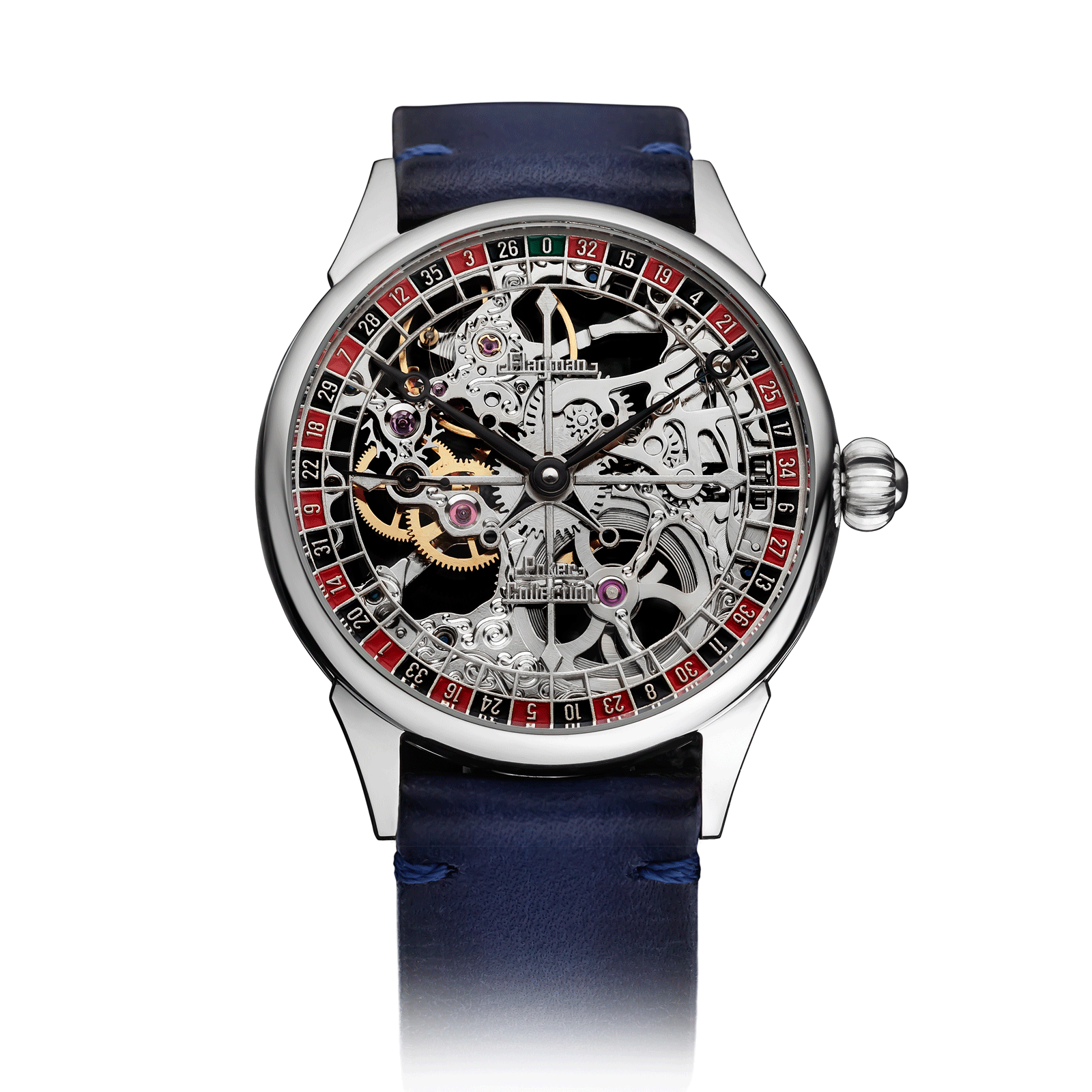 Blue Leather Strap on Roulette 1.0 Skeleton Watch #color_blue