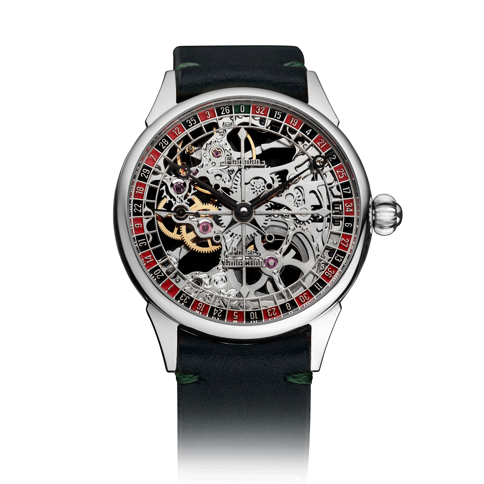 Roulette 1.0 with Green Leather Strap – Skeleton Watch #color_green