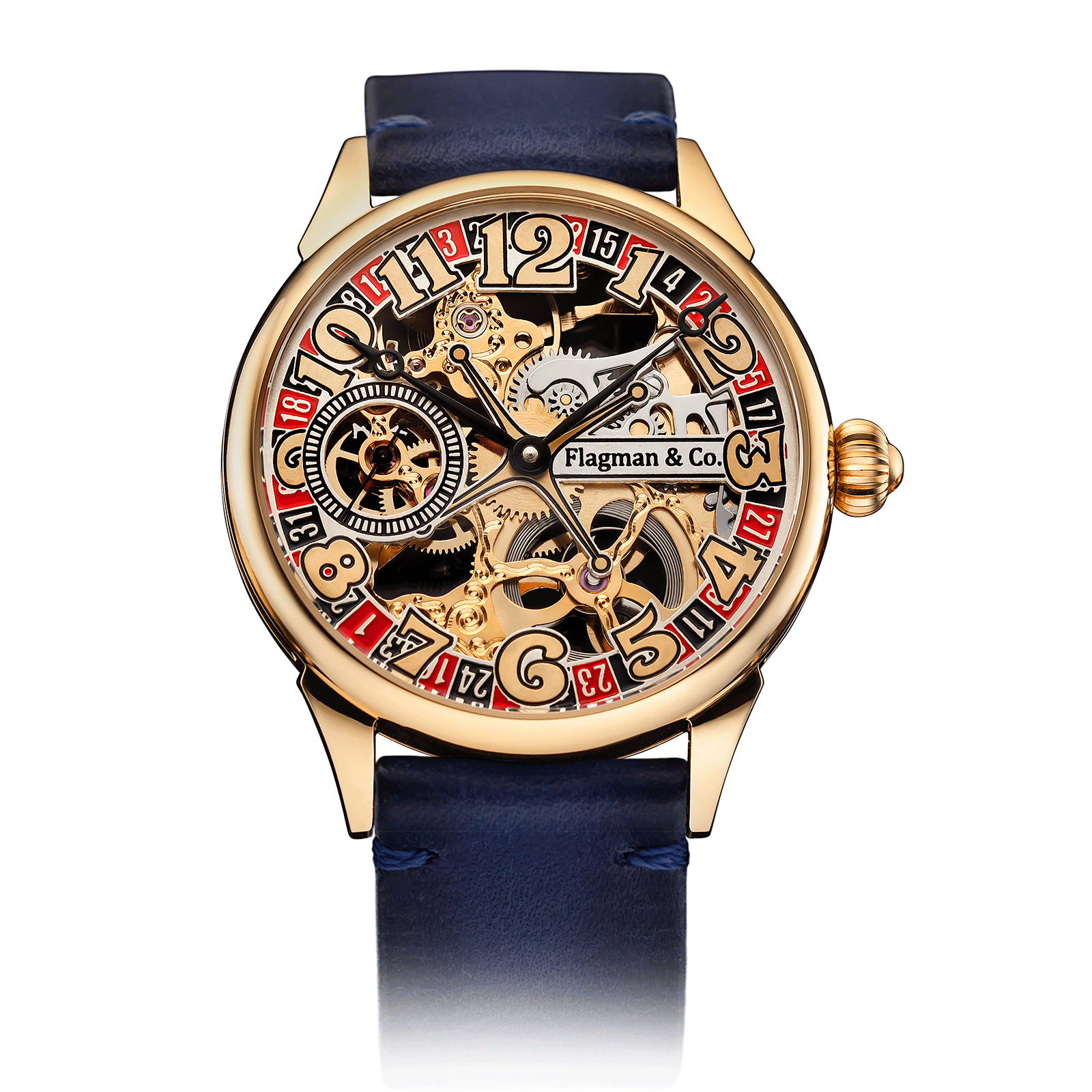 Blue Leather Strap on Roulette 2.0 Skeleton Watch #color_blue