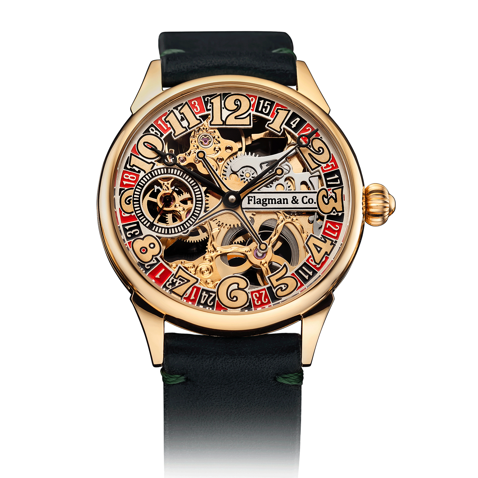 Roulette 2.0 with Green Leather Strap – Skeleton Watch #color_green
