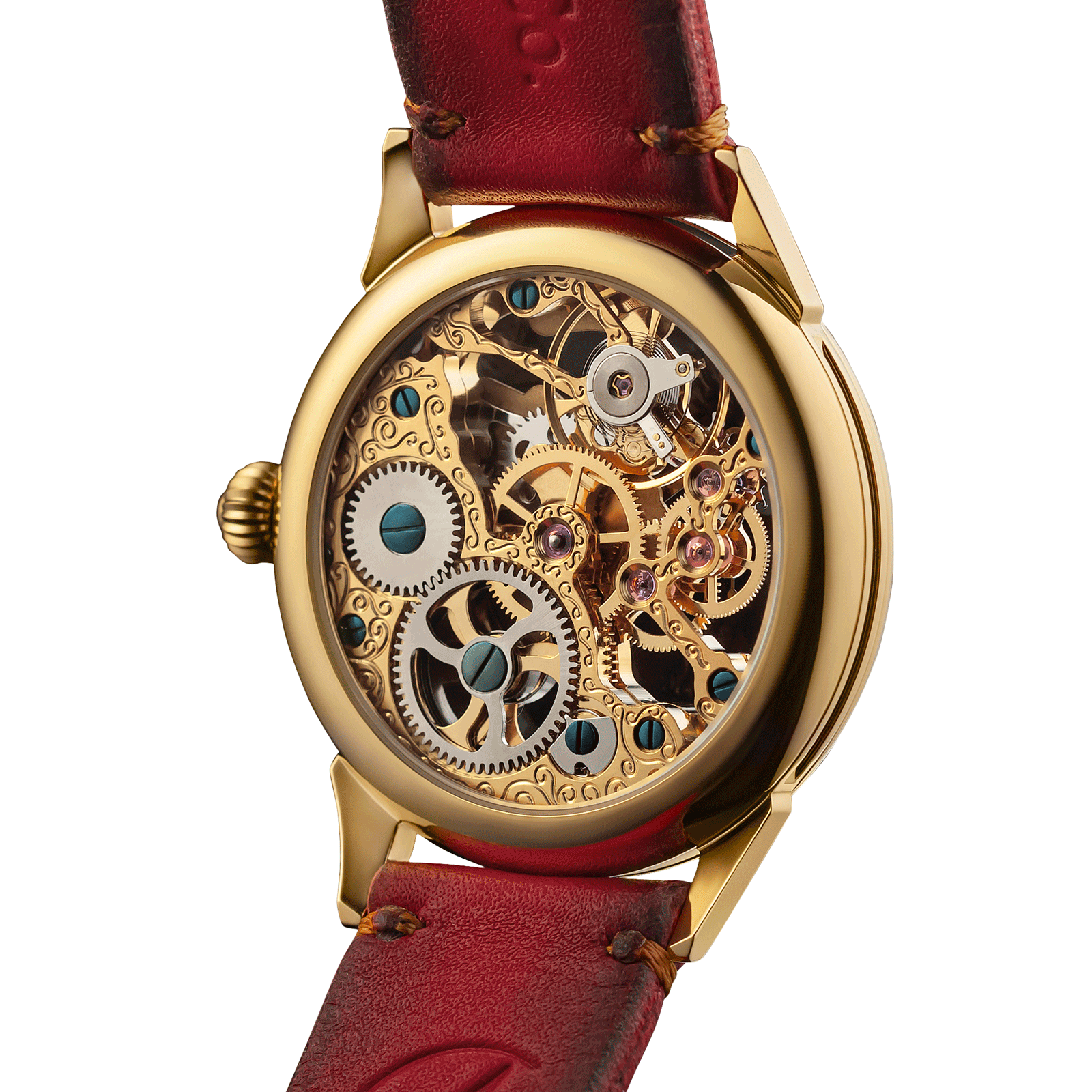 Back view of Poker watch – exposed movement and caseback design