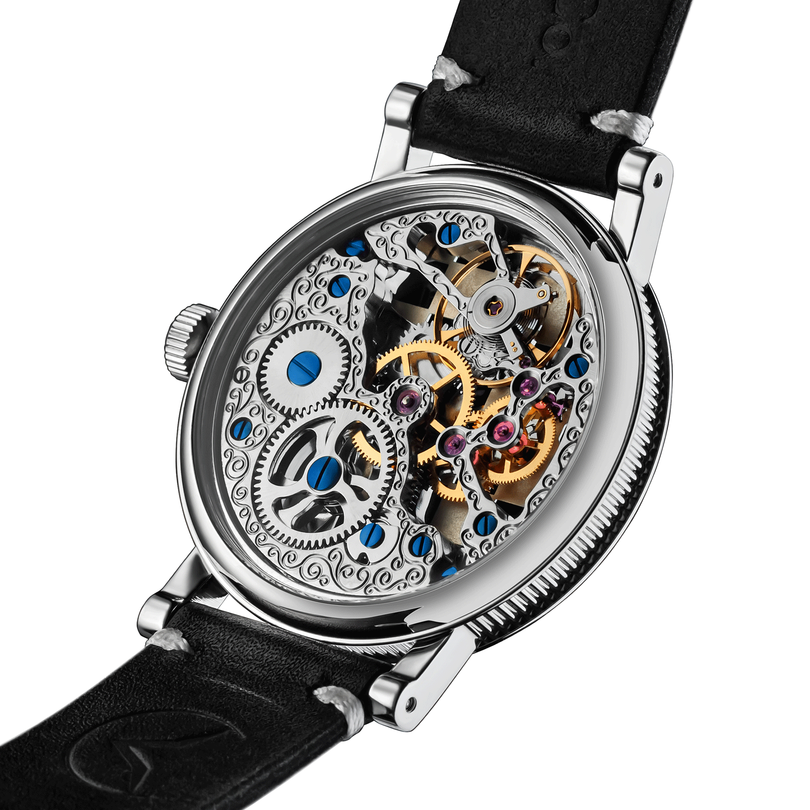Back view of Mechanical watch – exposed movement