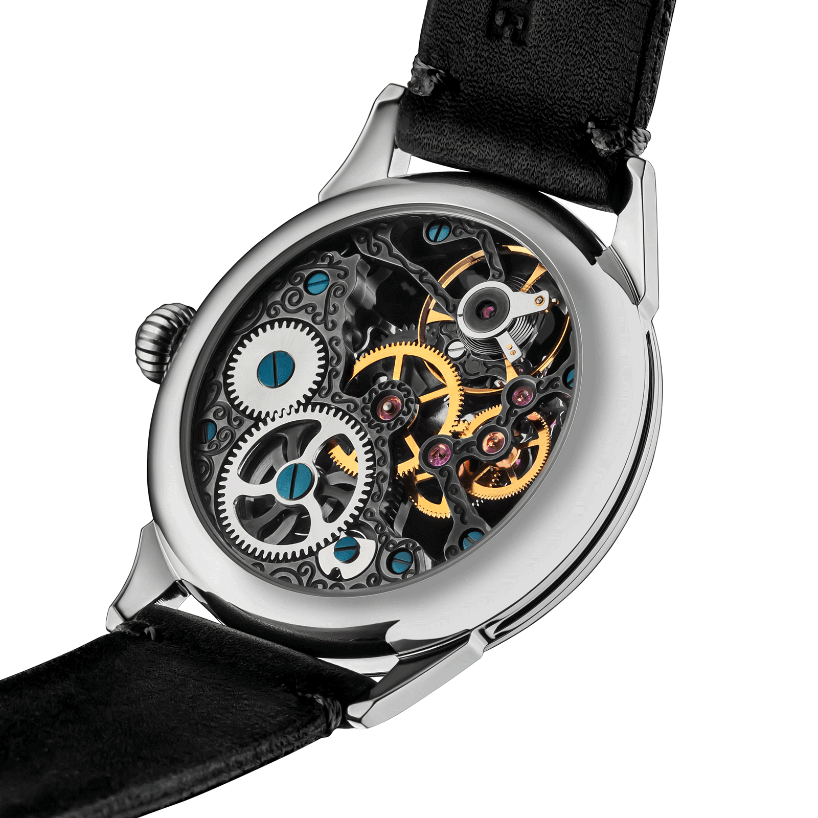 Back view of Mechanical watch – exposed movement