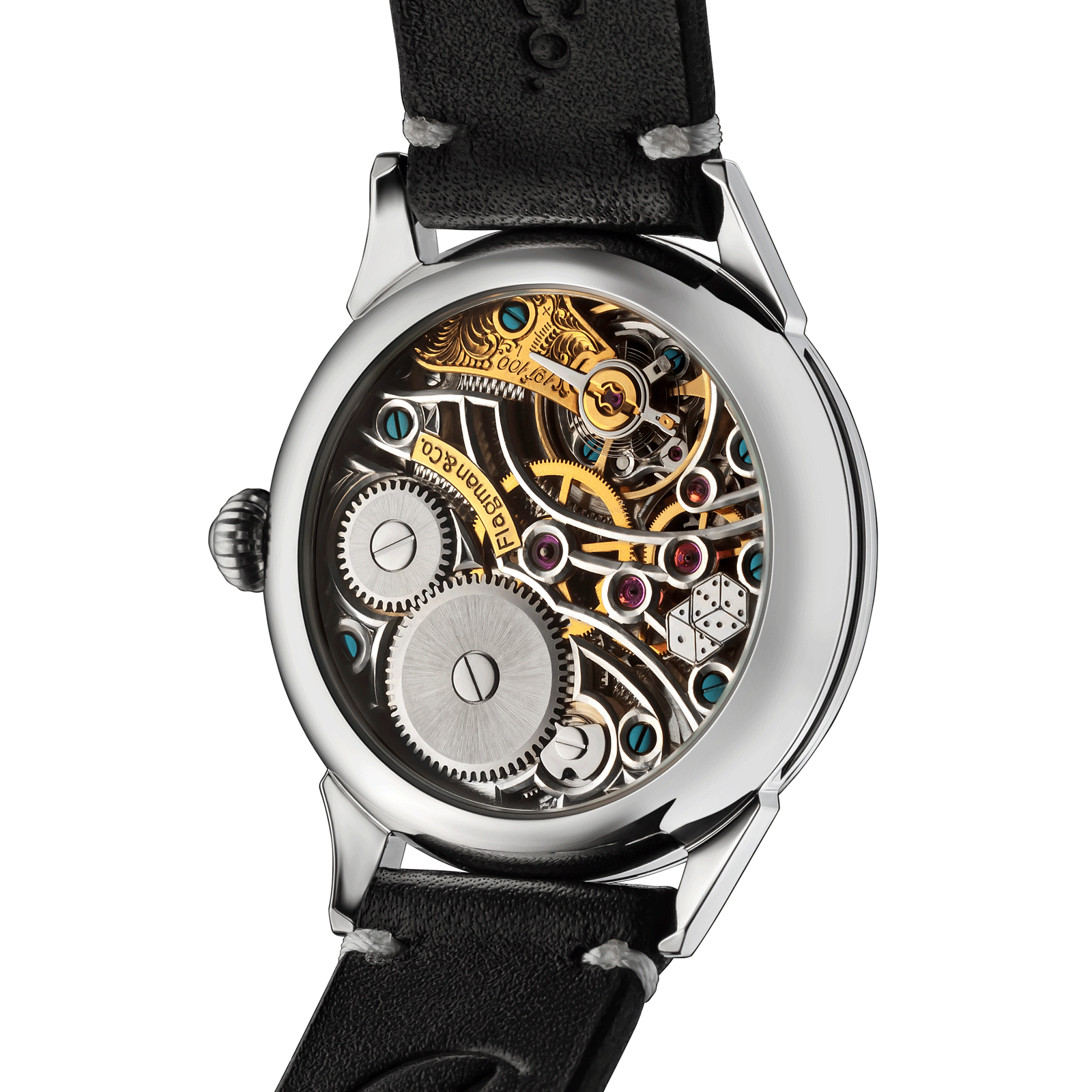 Back view of Poker watch – exposed movement and caseback design