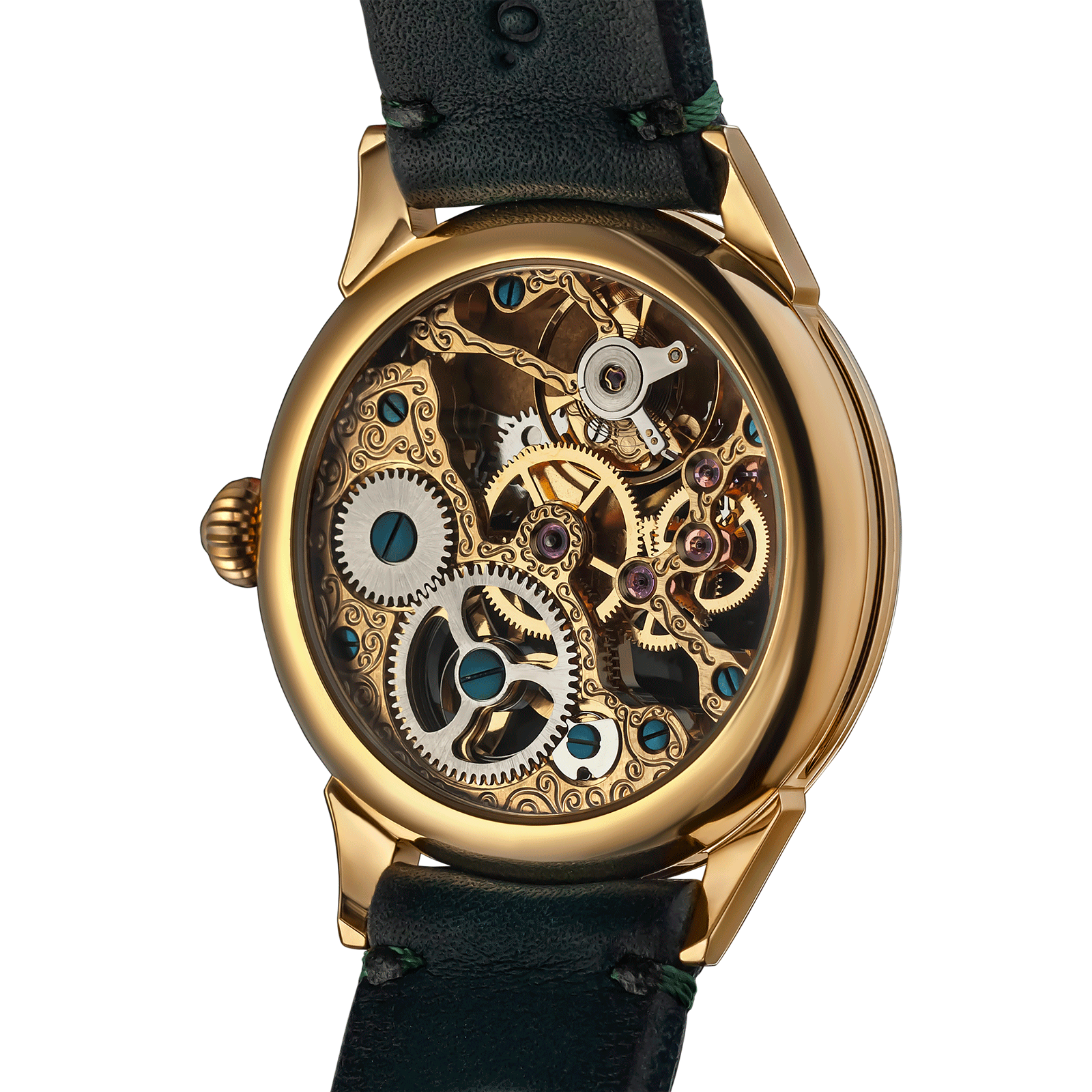 Back view of Skeleton watch – exposed movement - Handmade watch