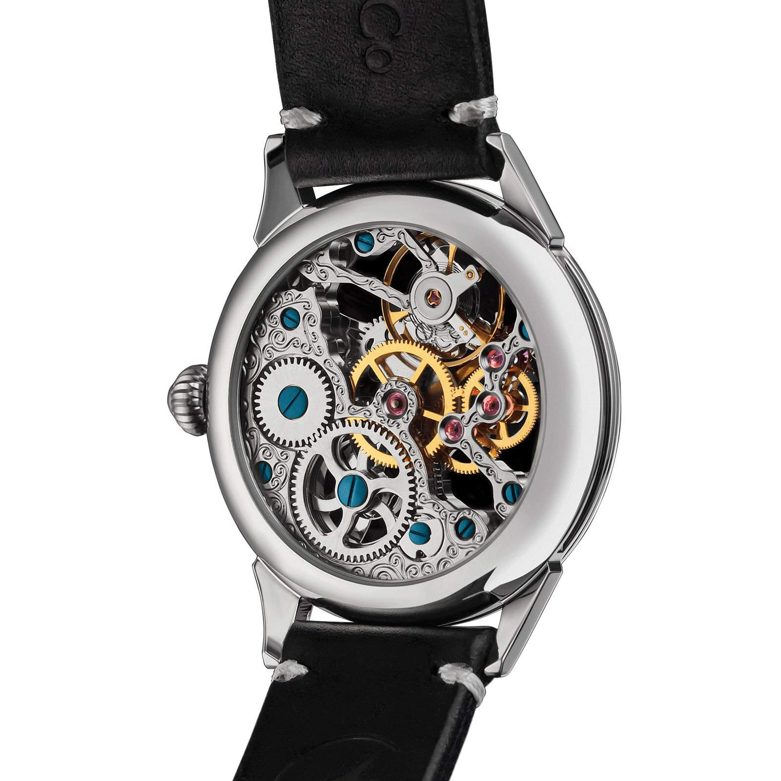 Back view of Poker watch – exposed movement and caseback design