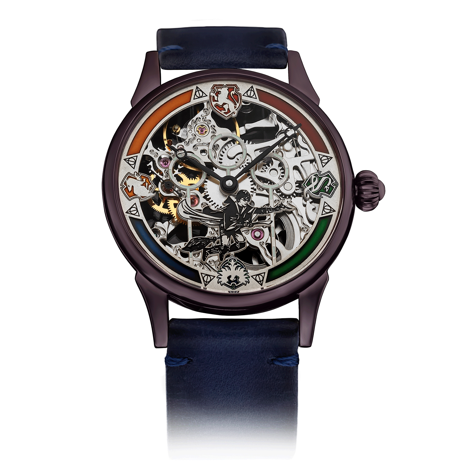 Blue Leather Strap on Handmade Skeleton Watch #color_blue