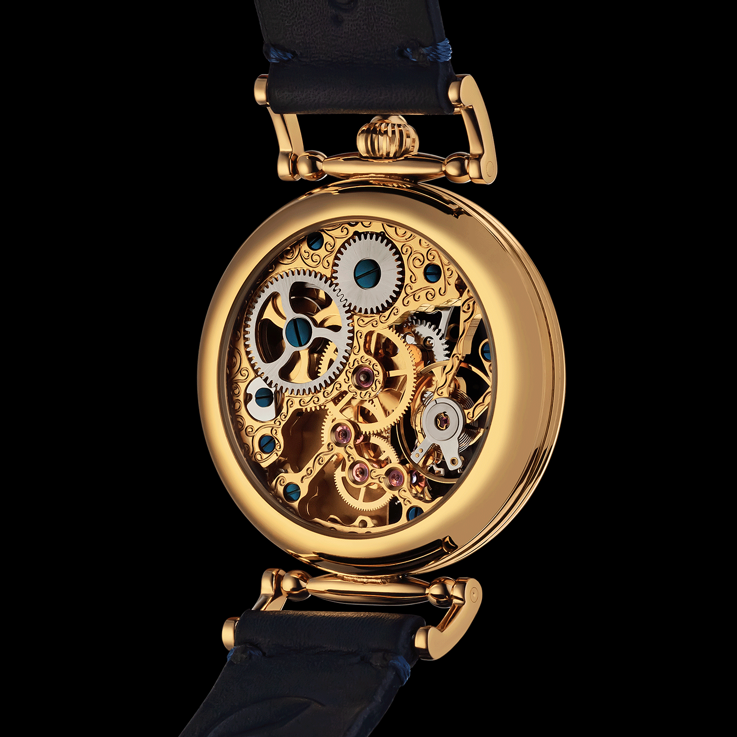 Rear view of masonic watch showing open caseback and movement