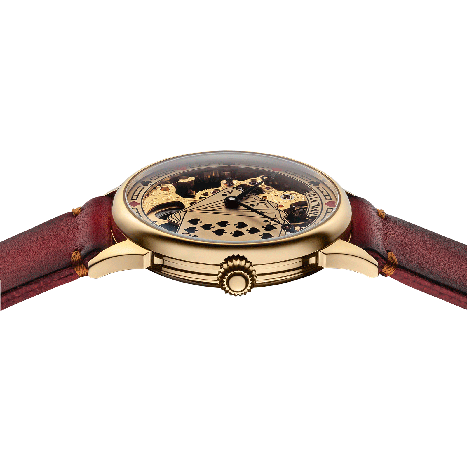 Close-up of Poker watch with side crown and detailed case finish