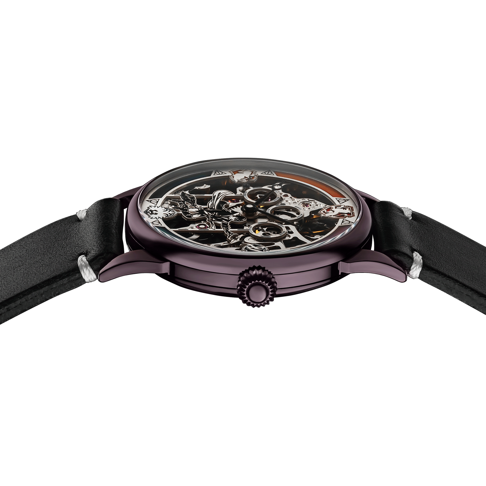 Close-up of Masterpiece watch with side crown and detailed case