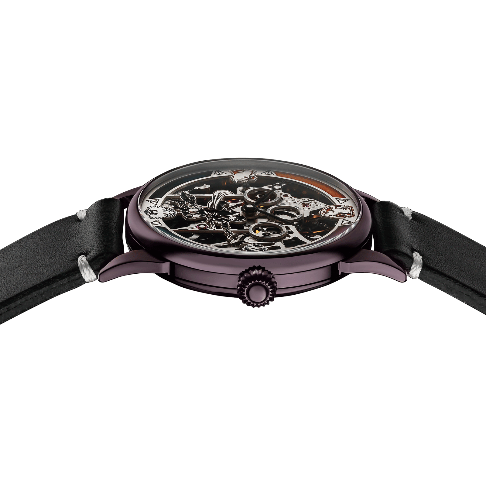 Close-up of Masterpiece watch with side crown and detailed case