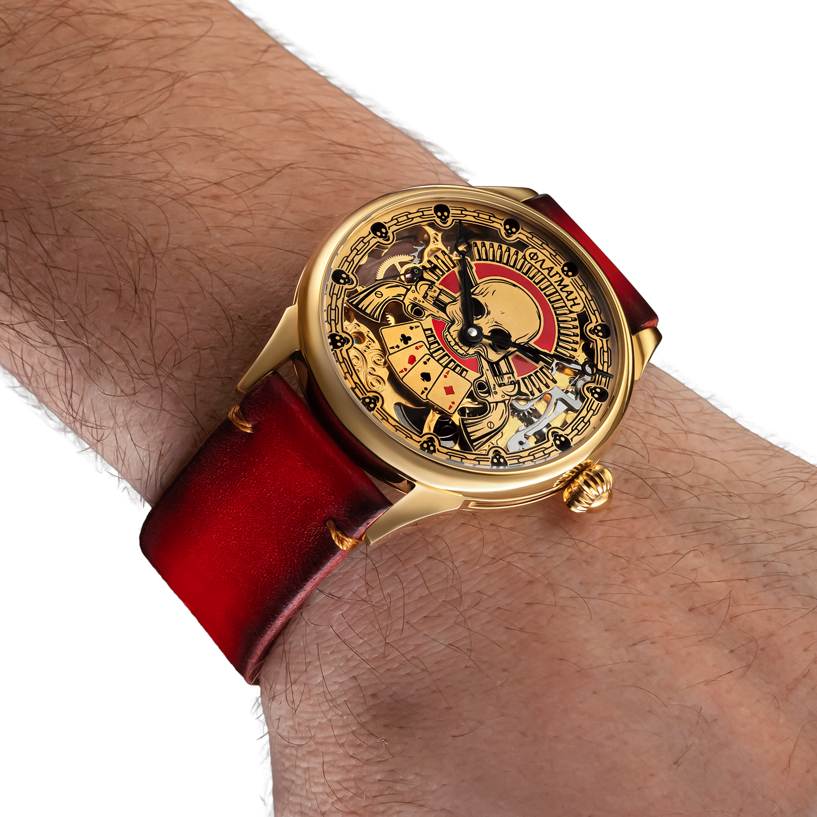 Skeleton watch worn on wrist – handmade style