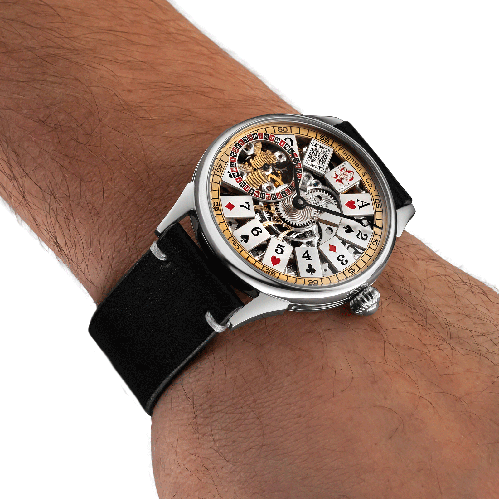 Skeleton watch worn on wrist – handmade watch