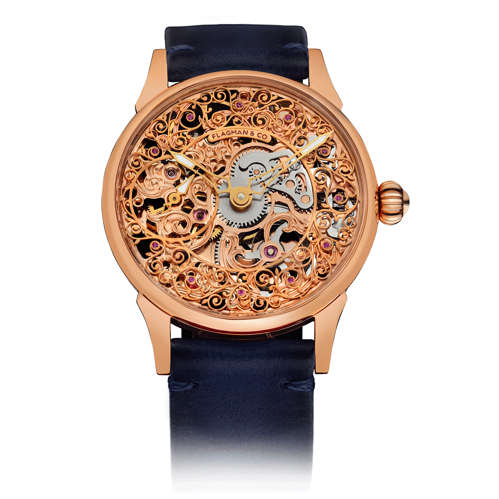 Blue Leather Strap on Skeleton Handmade Lace Watch #color_blue